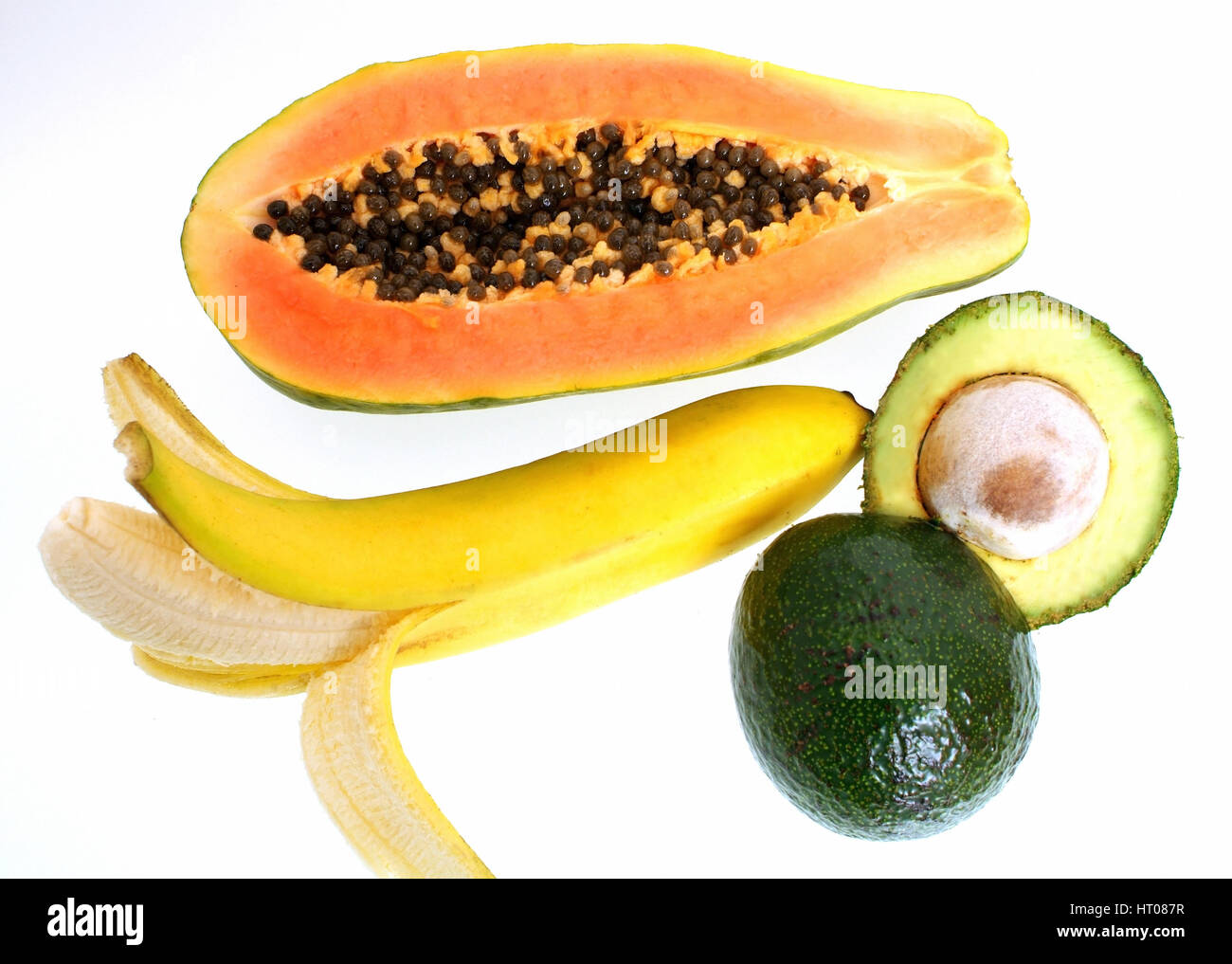 Papaya, Banane und Avocado papaya, banana and avocado Stock Photo Alamy