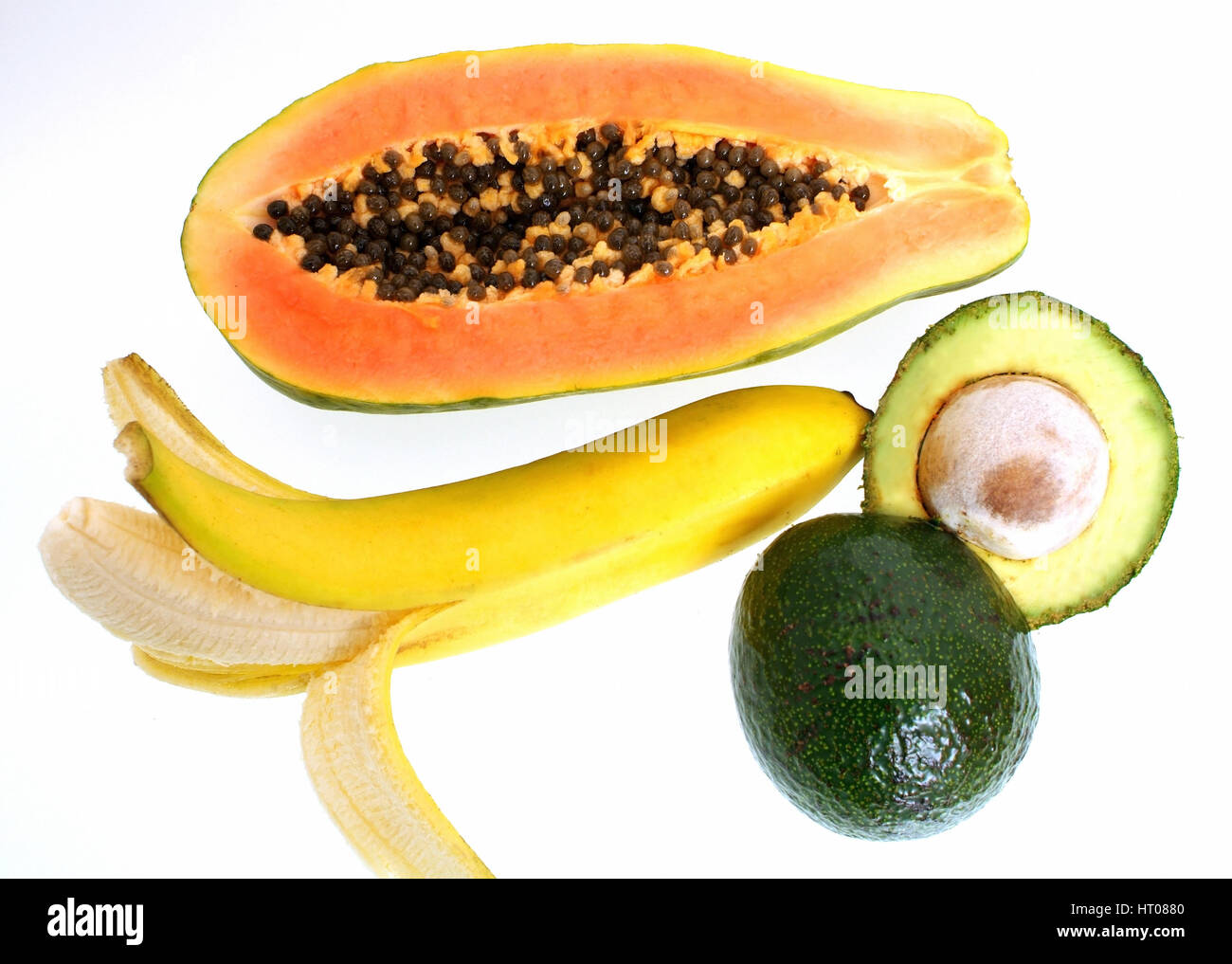 Papaya, Banane und Avocado - papaya, banana and avocado Stock Photo