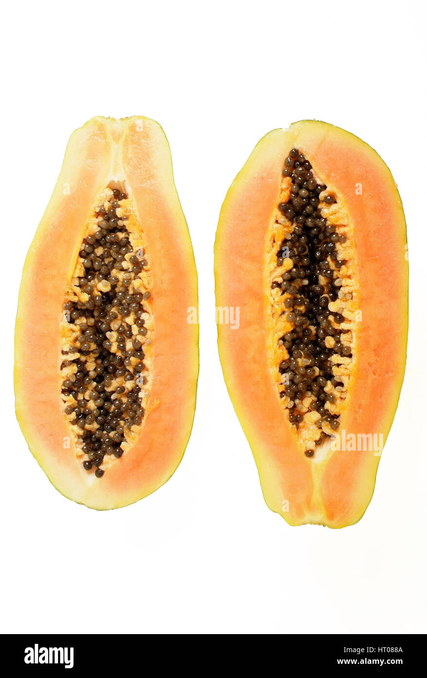 aufgeschnittene Papaya - sliced papaya Stock Photo