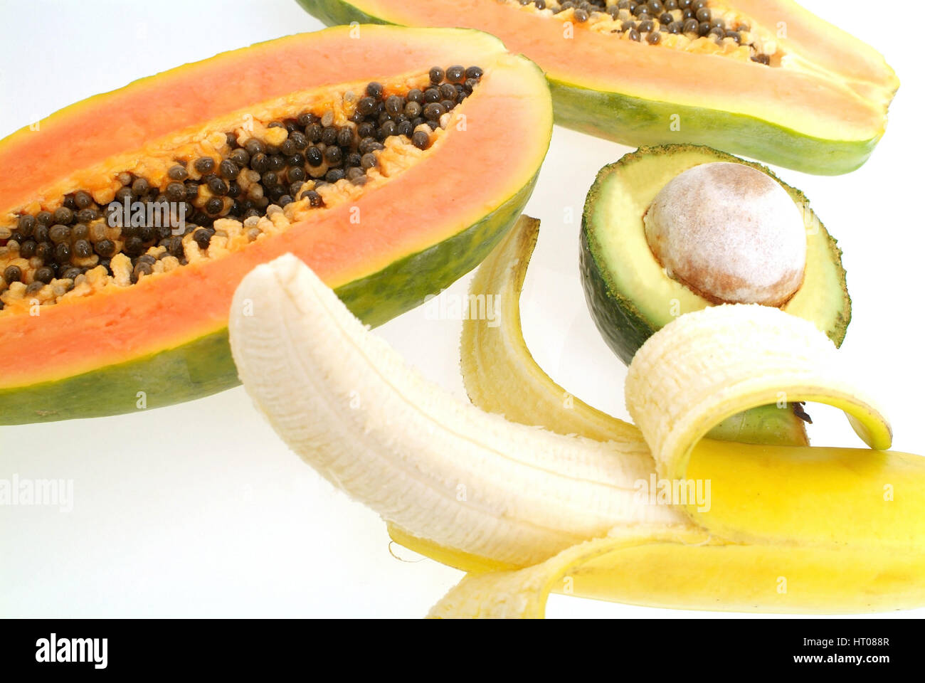 Papaya, Banane und Avocado papaya, banana and avocado Stock Photo Alamy