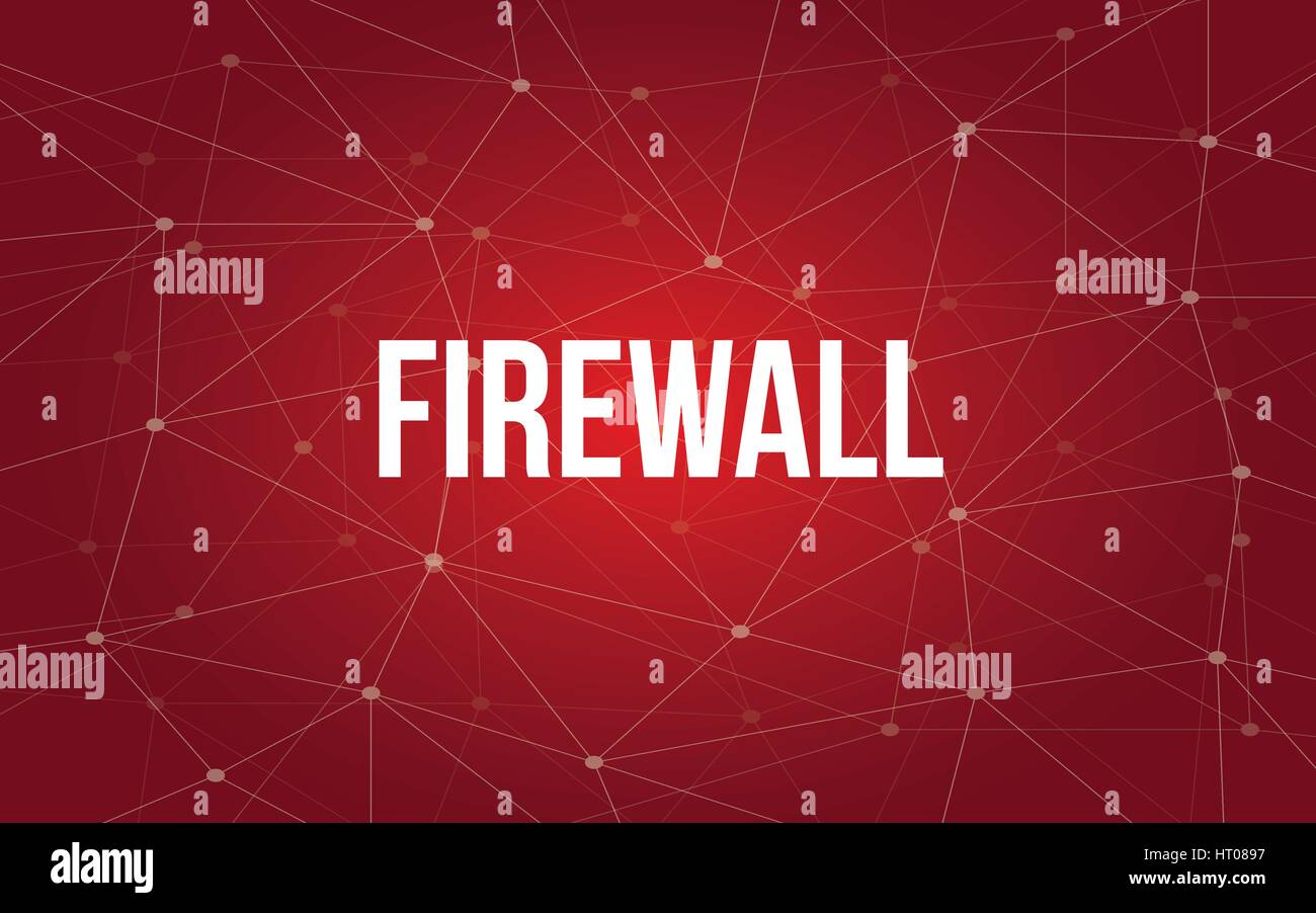 firewall white text illustration with red constellation map as background Stock Vector