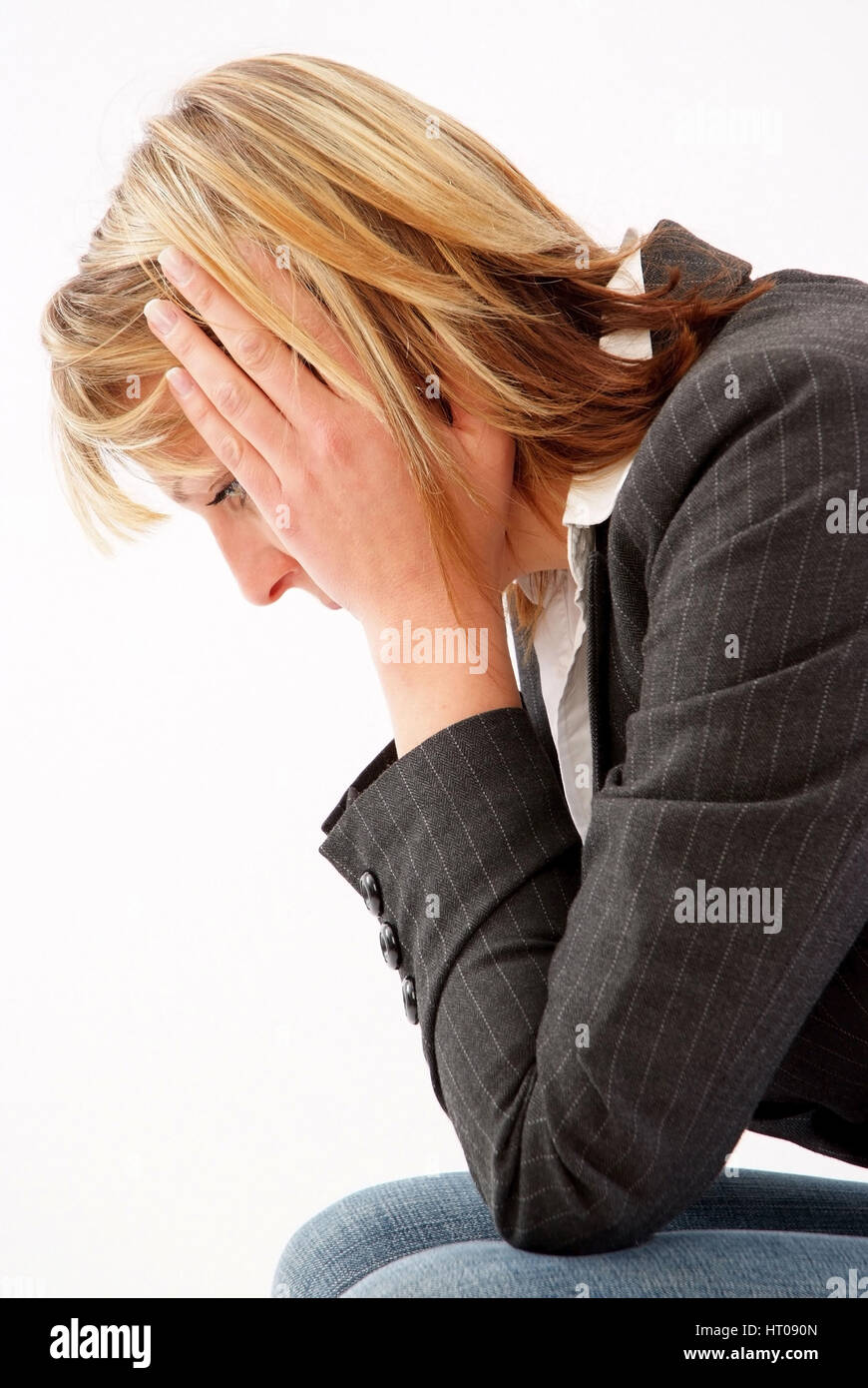 Junge Frau ist traurig - young woman with depressions Stock Photo