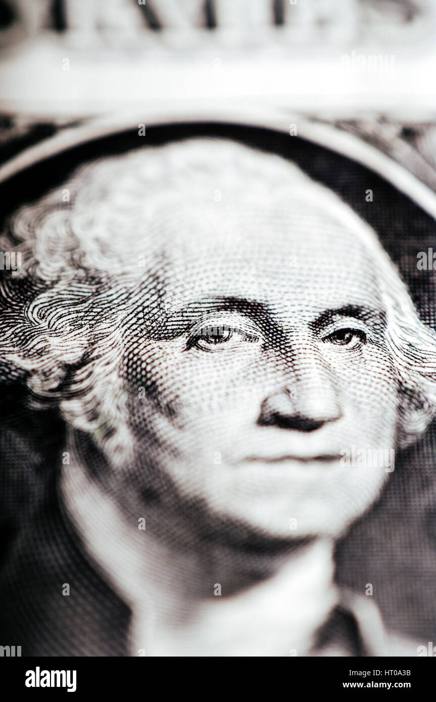 Macro photograph of a one dollar bill Stock Photo