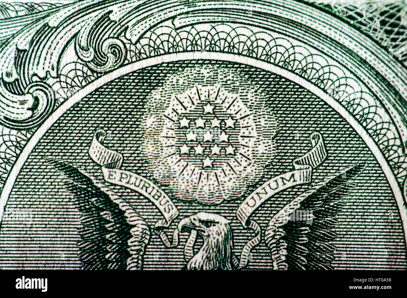 Macro photograph of a one dollar bill Stock Photo