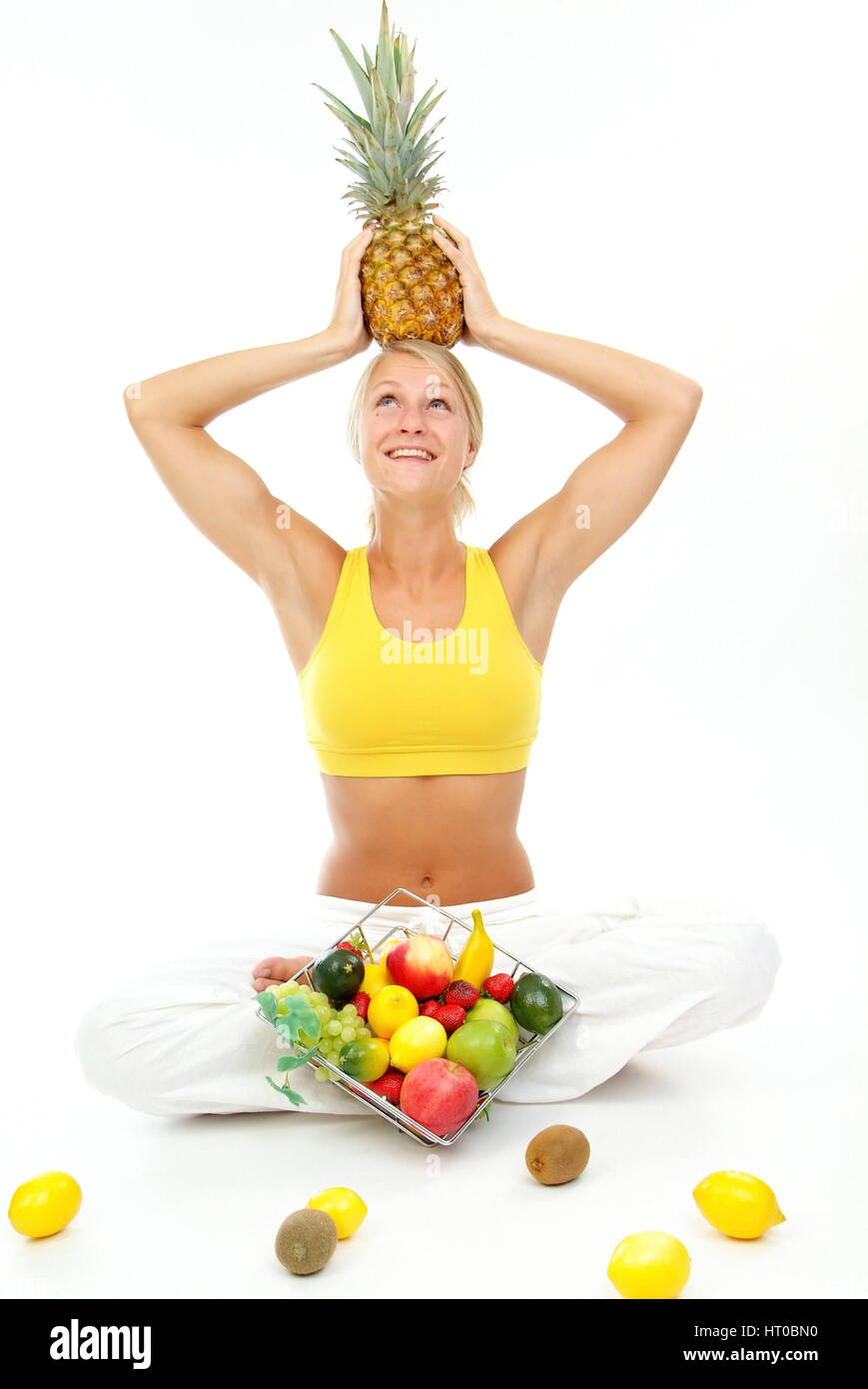 Vitale, junge Frau mit Obst - vital, young woman with fruits Stock Photo