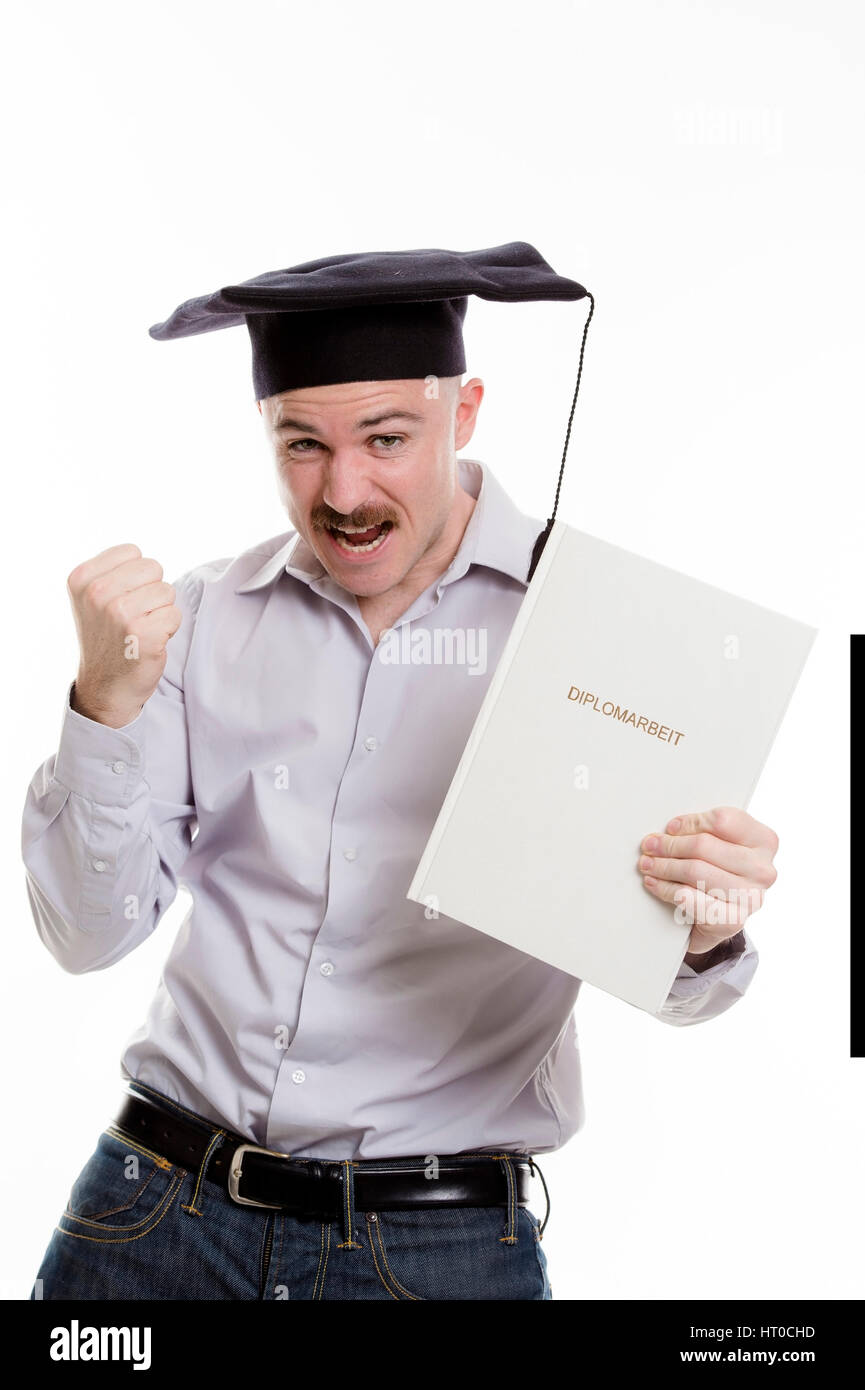 Diplomand mit Diplomarbeit - graduand with degree dissertation Stock Photo
