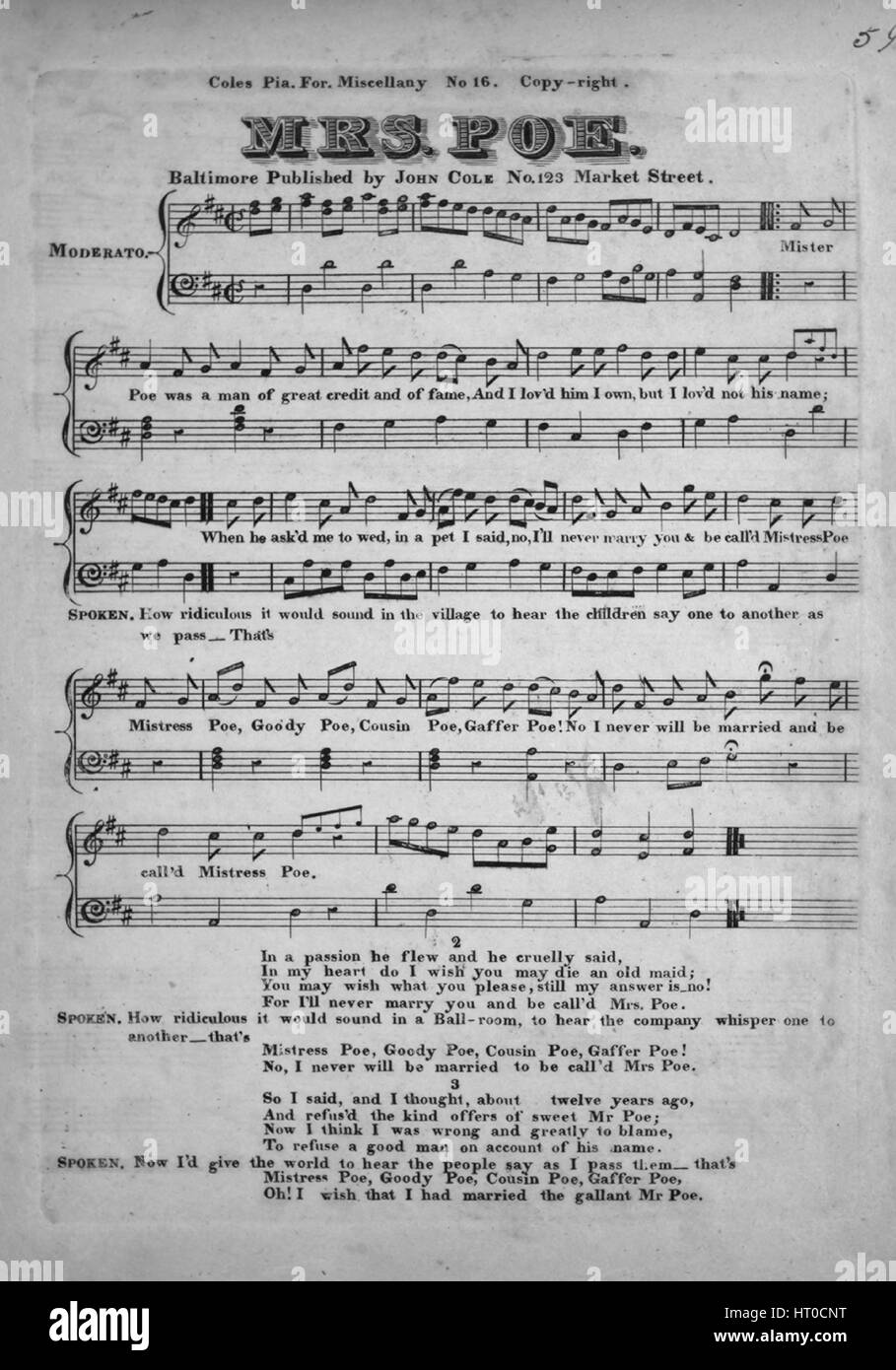 Sheet music cover image of the song &lsquo;Mrs Poe&rsquo;, with original 