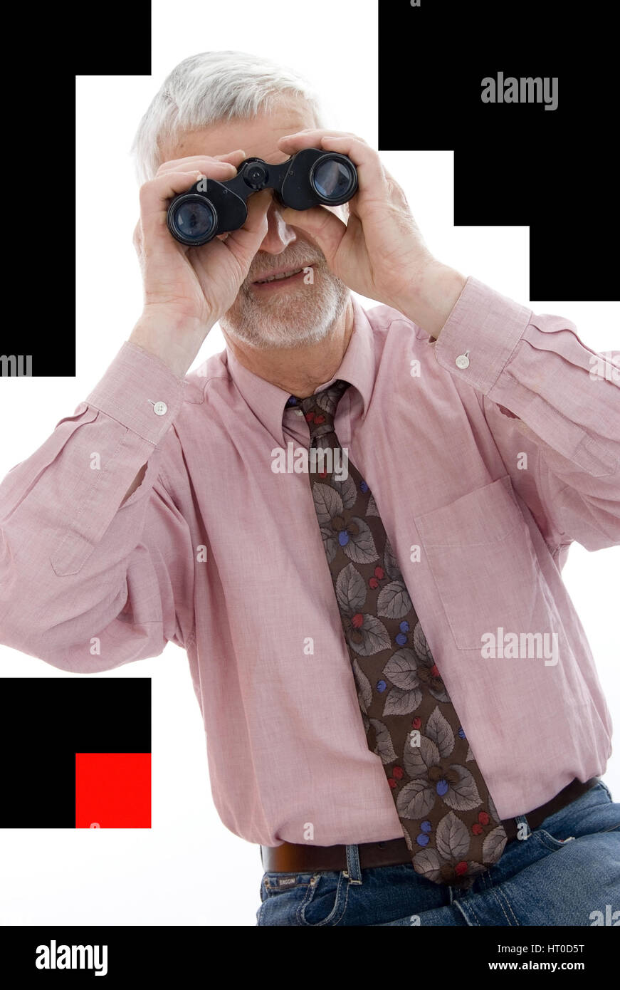 Pensionist mit Fernglas - retiree with spyglass Stock Photo
