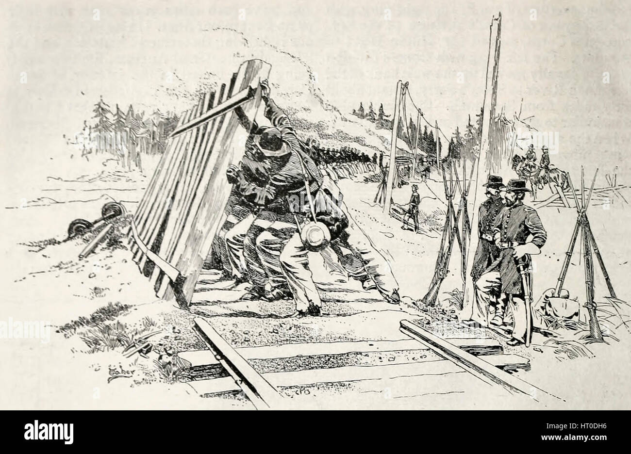 Railway destruction as a military art during the American Civil War Stock Photo