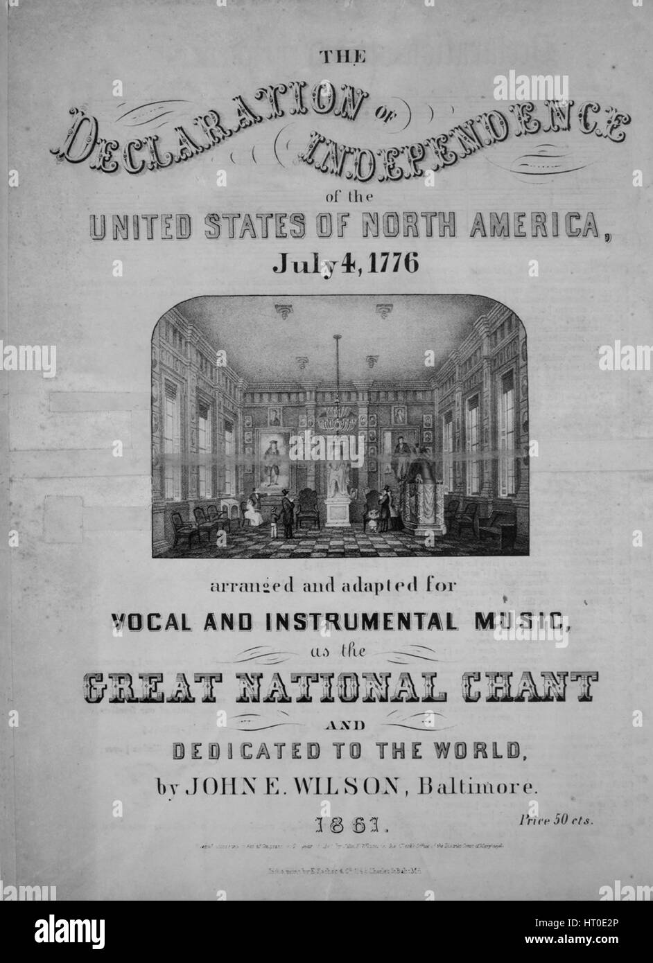 Sheet Music Cover Image Of The Song The Declaration Of Independence Of The United States Of North America July 4 1776 With Original Authorship Notes Reading Arranged And Adapted For Vocal And