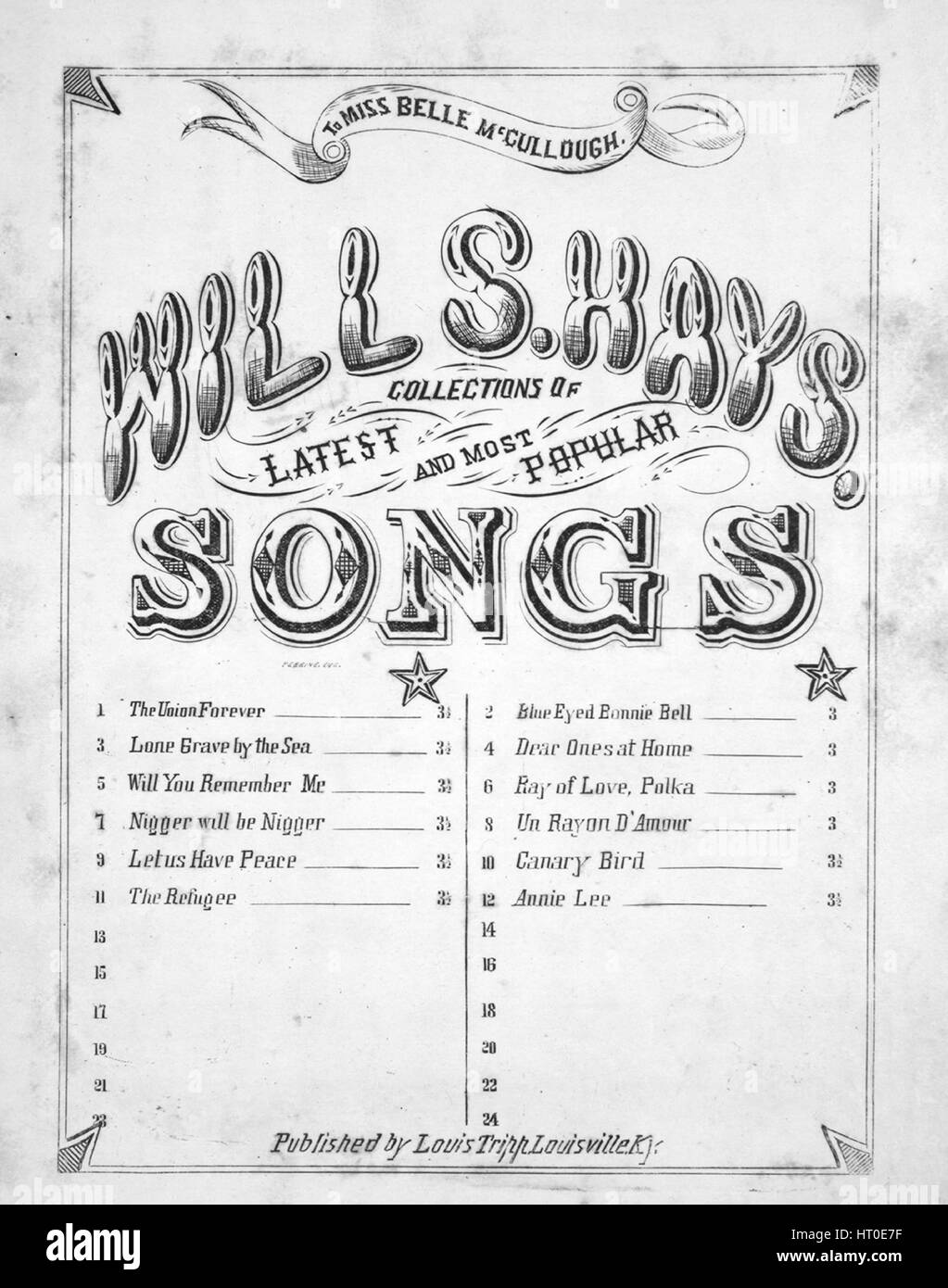 Sheet music cover image of the song 'Will S Hays Collections of Latest