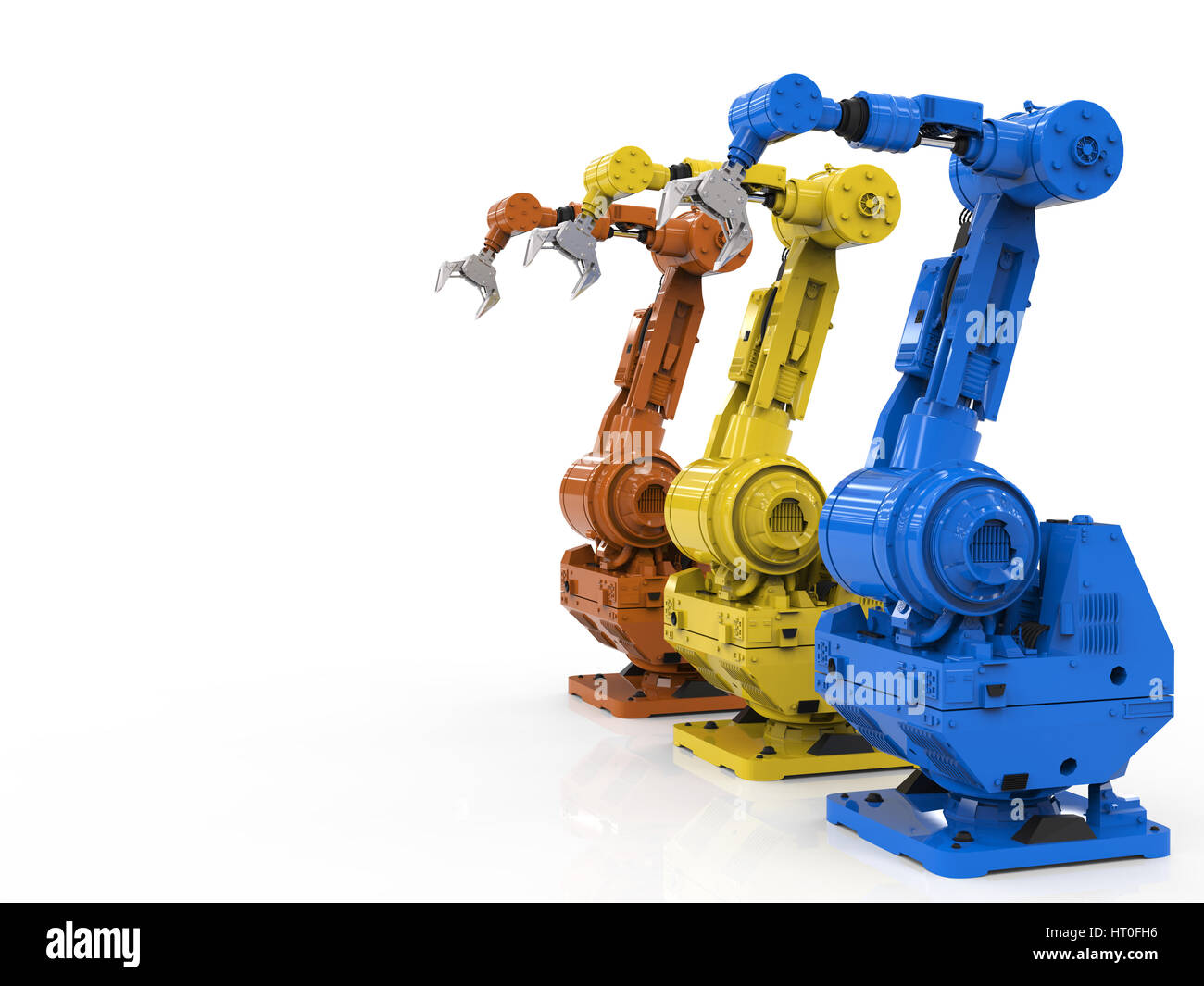 3d rendering three robotic arms in a row Stock Photo - Alamy