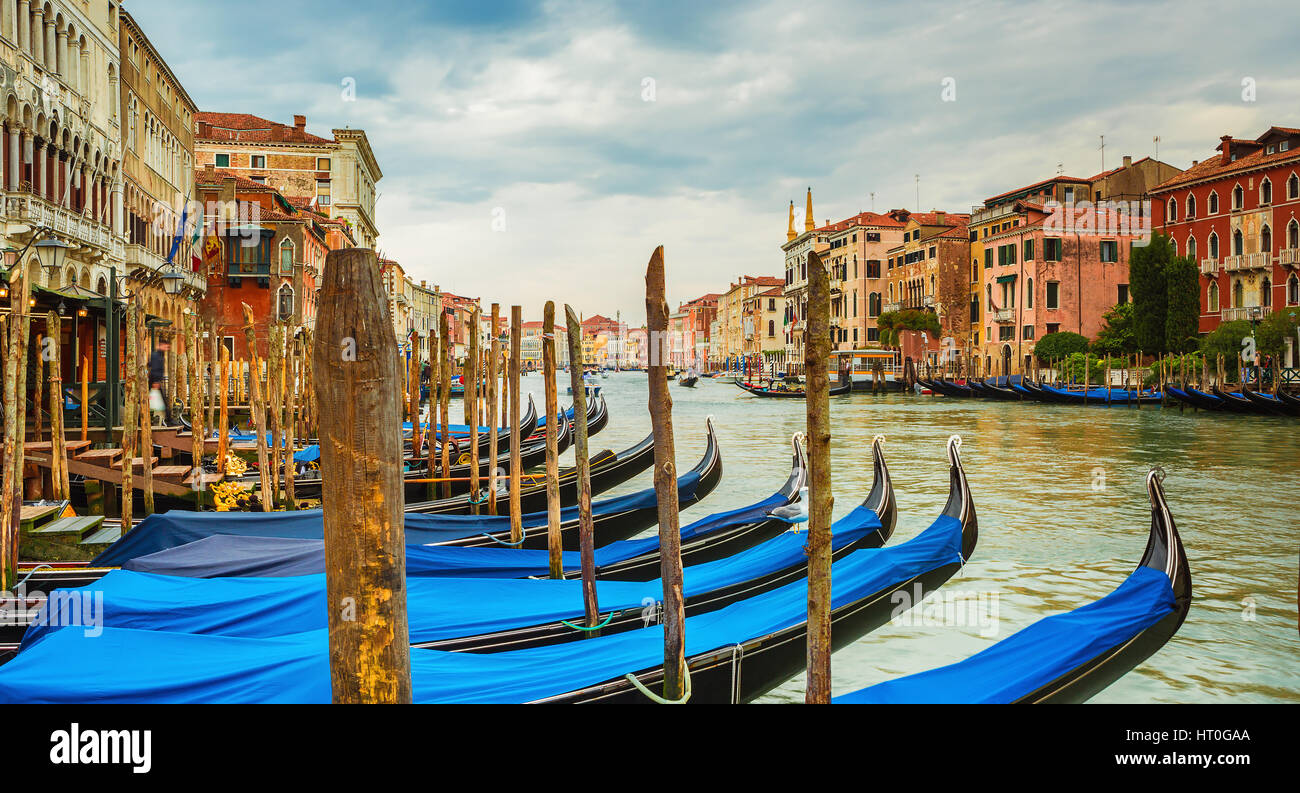 View gondolas on the Venetian canal,Venice,Italy Stock Photo