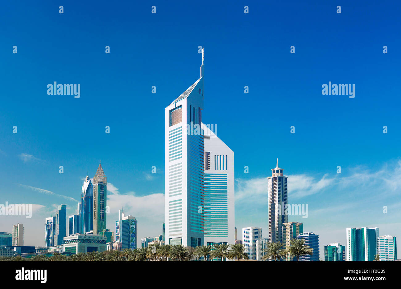 DUBAI FINANCIAL CENTER,UNITED ARAB EMIRATES-FEBRUARY 28, 2016: Modern and luxury skyscrapers in center of Dubai,United Arab Emirates Stock Photo