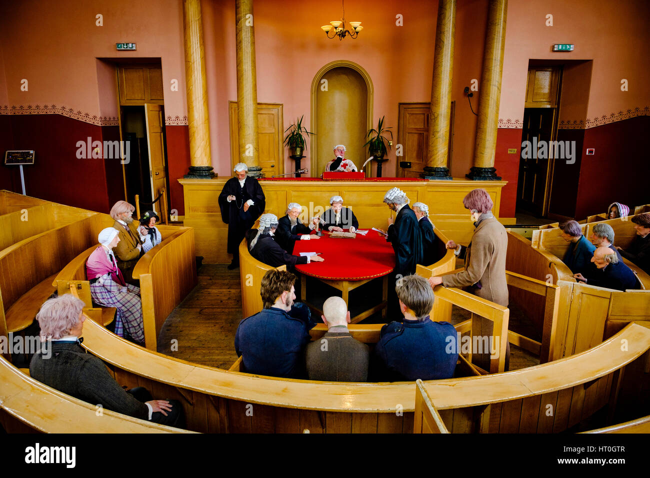 A scene in the courtroom in  Inveraray Jail, Inveraray, Argyll and Bute, Scotland Stock Photo
