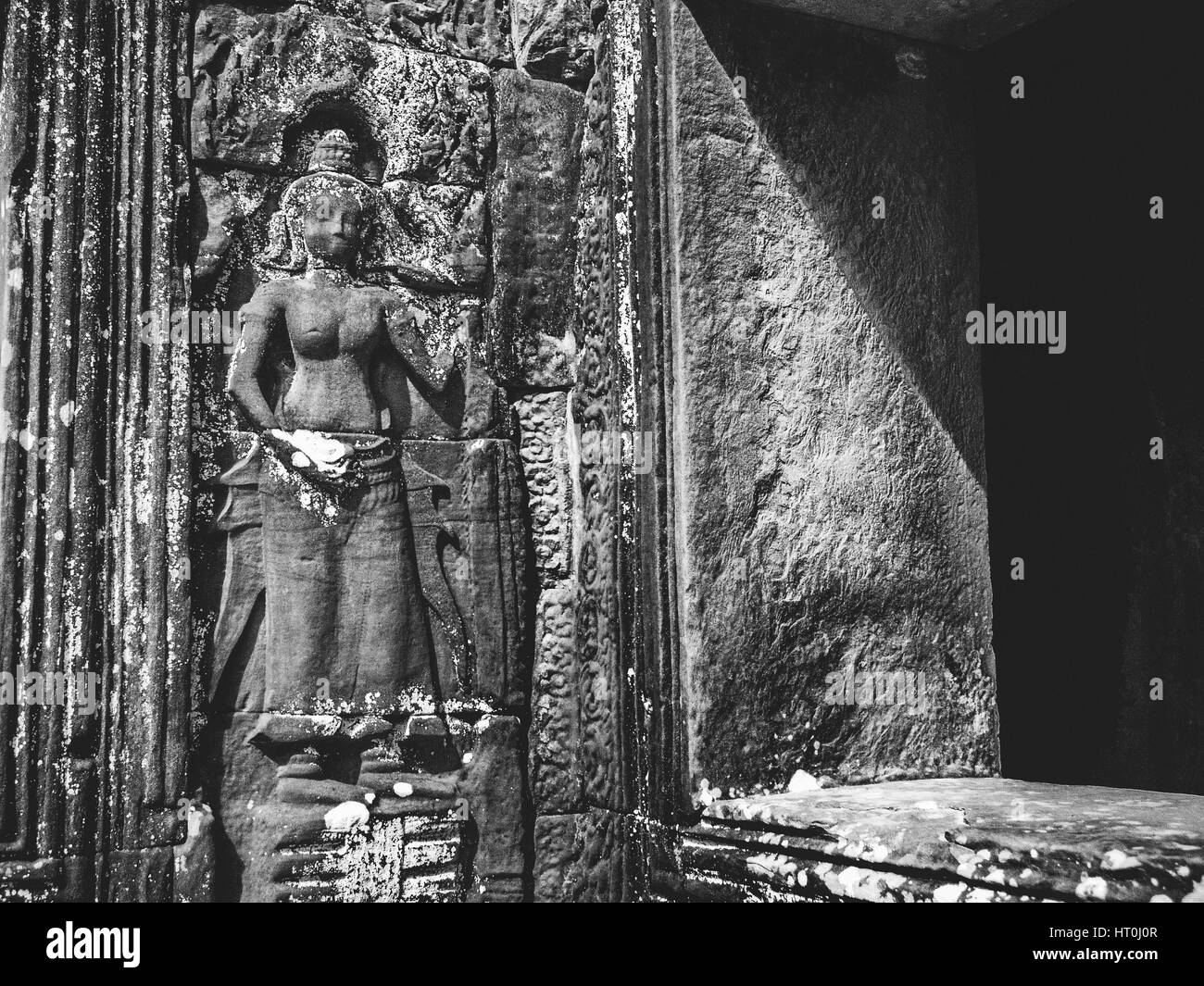 Infrared image of Khmer architechture in Angkor wat, Cambodia Stock Photo