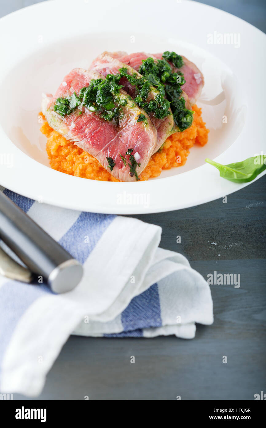 A plate of Roast beef Stock Photo