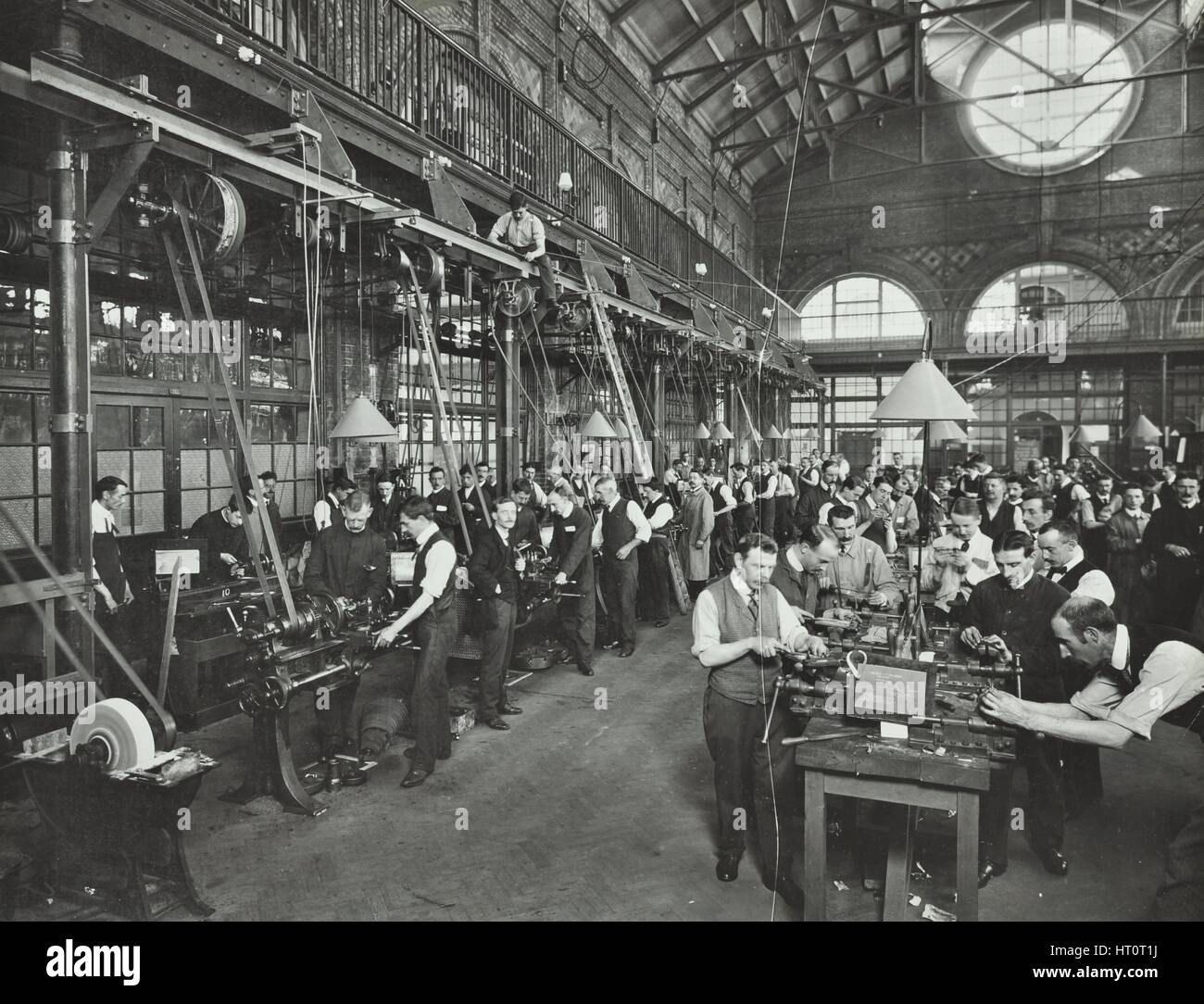 Male munitions workers in Engineering Shop, School of Building, Brixton, London, 1915. Artist: Unknown. Stock Photo