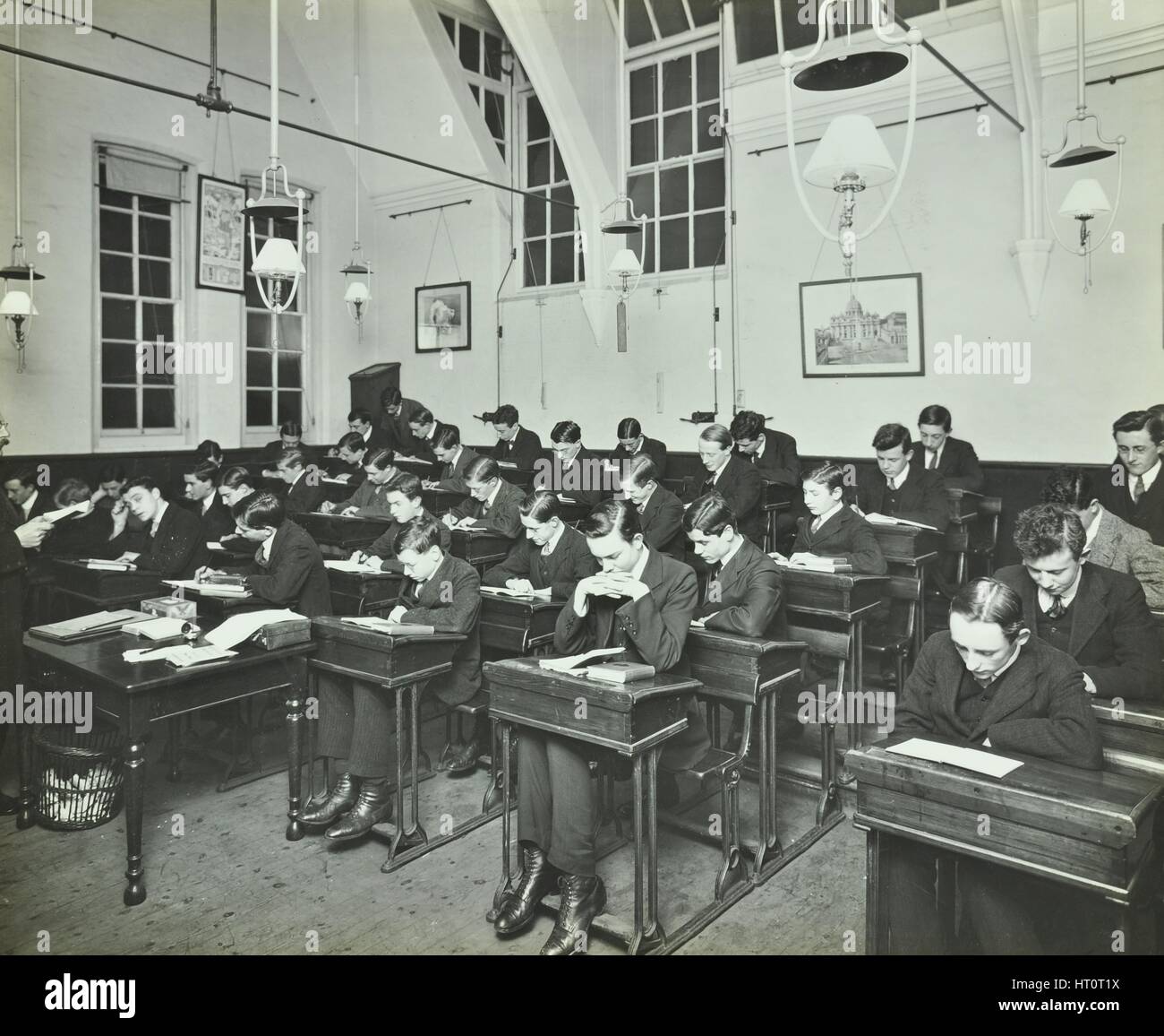Civil Service class for male students, Hammersmith Commercial Institute, London, 1913.  Artist: Unknown. Stock Photo