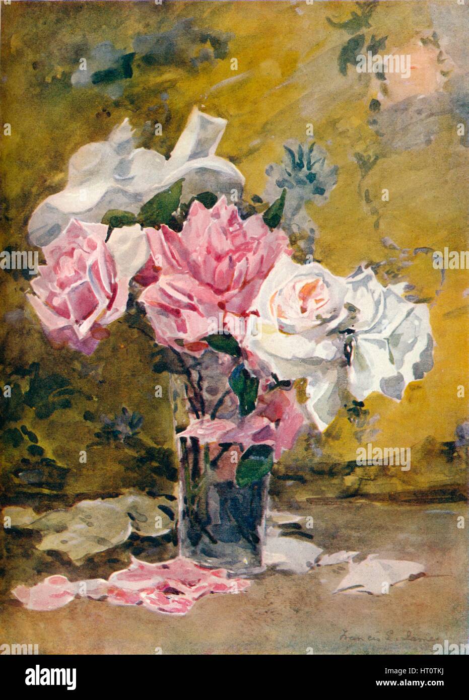 'Roses and Brocade', c19th century. Artist: Francis Edward James. Stock Photo