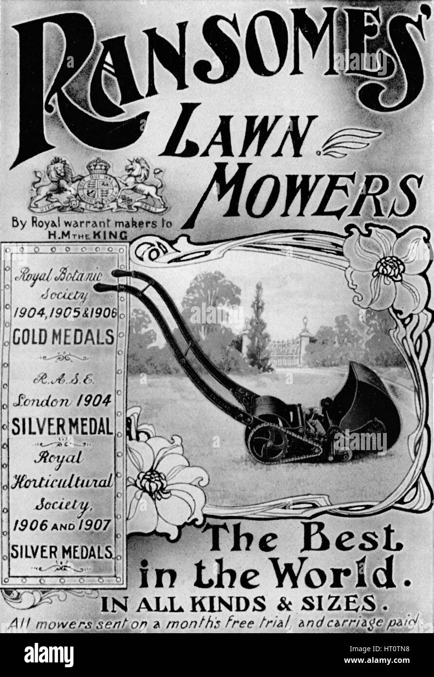 'Ransomes' Lawn Mowers advertisement', 1908. Artist: Unknown. Stock Photo