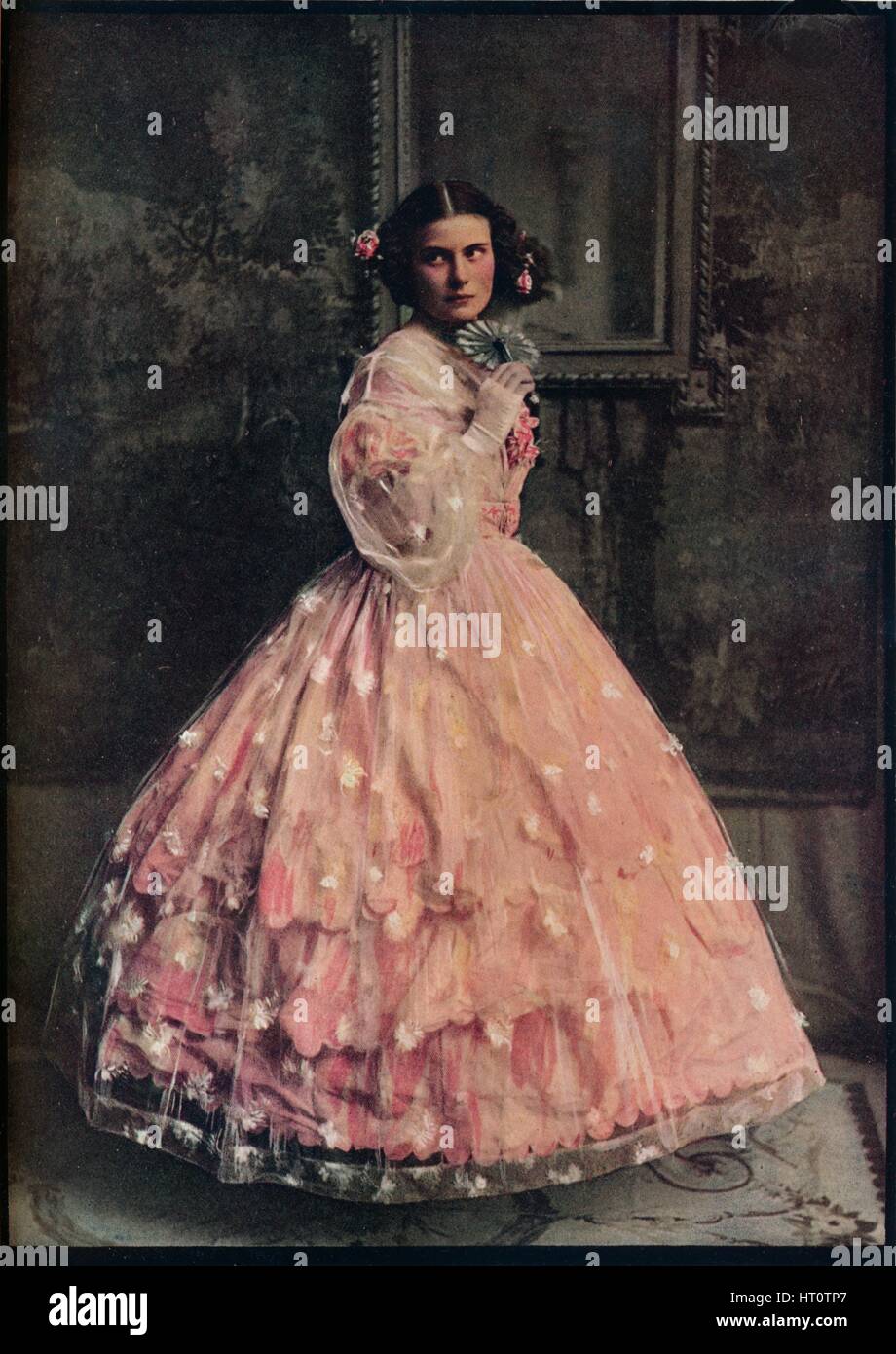 A three-flounced ball-dress of pink silk, with overdress of white flowered  gauze, 1850-60', c1913. Artist: Unknown Stock Photo - Alamy