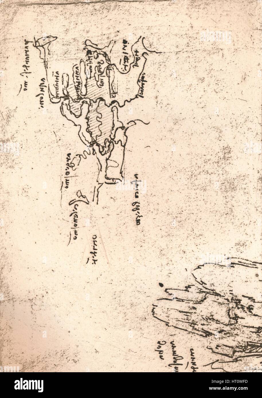 Sketch map of Armenia, c1472-c1519 (1883). Artist: Leonardo da Vinci. Stock Photo