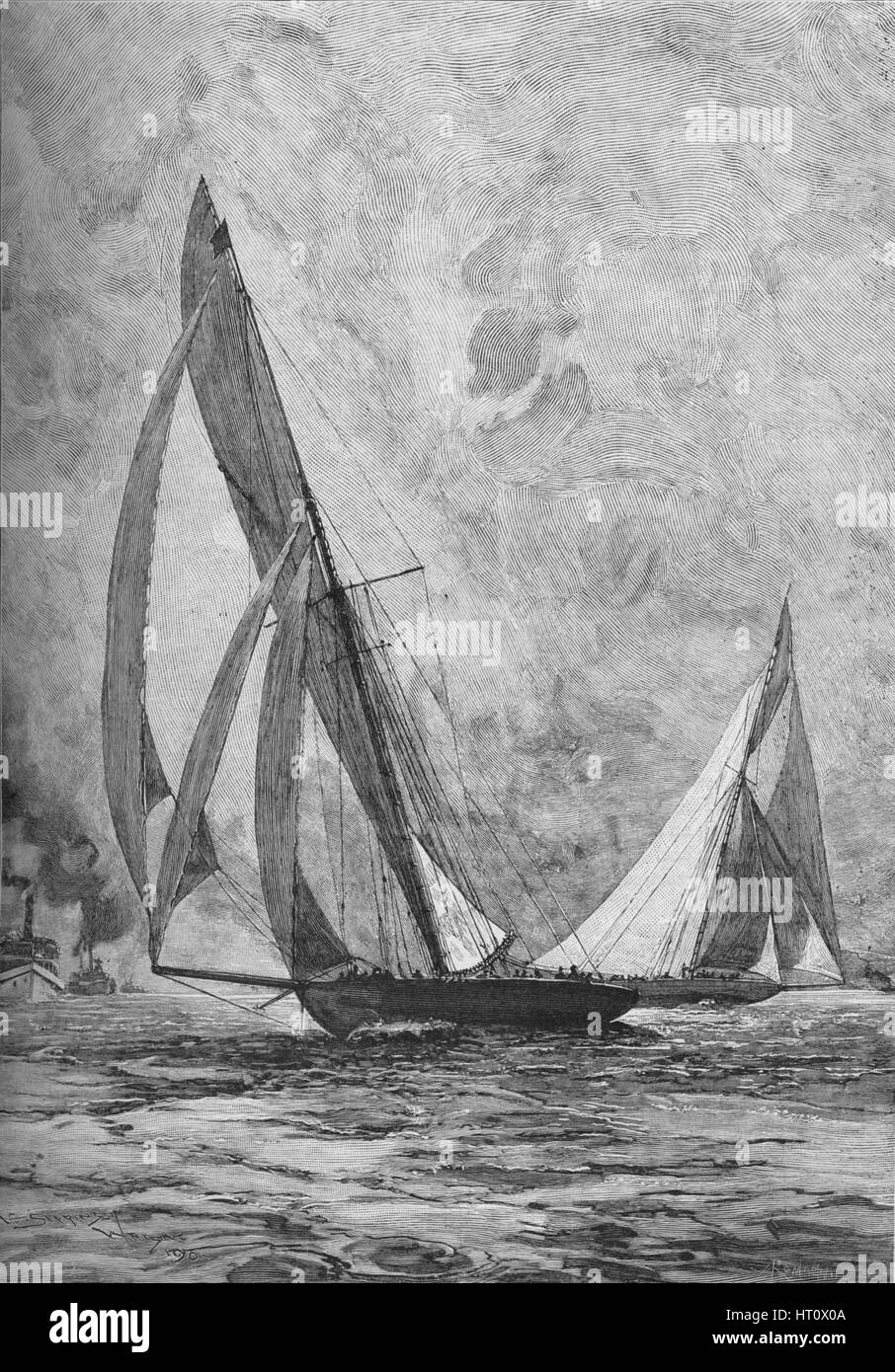 The 'Shamrock' and the 'Columbia' racing for the America's Cup, 1899 (1906). Artist: Unknown. Stock Photo