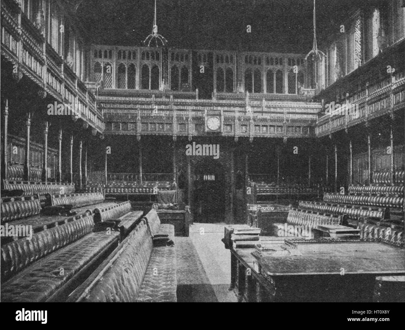Interior of the House of Commons, Westminster, looking towards the Strangers Gallery, 1909. Artist: Unknown. Stock Photo