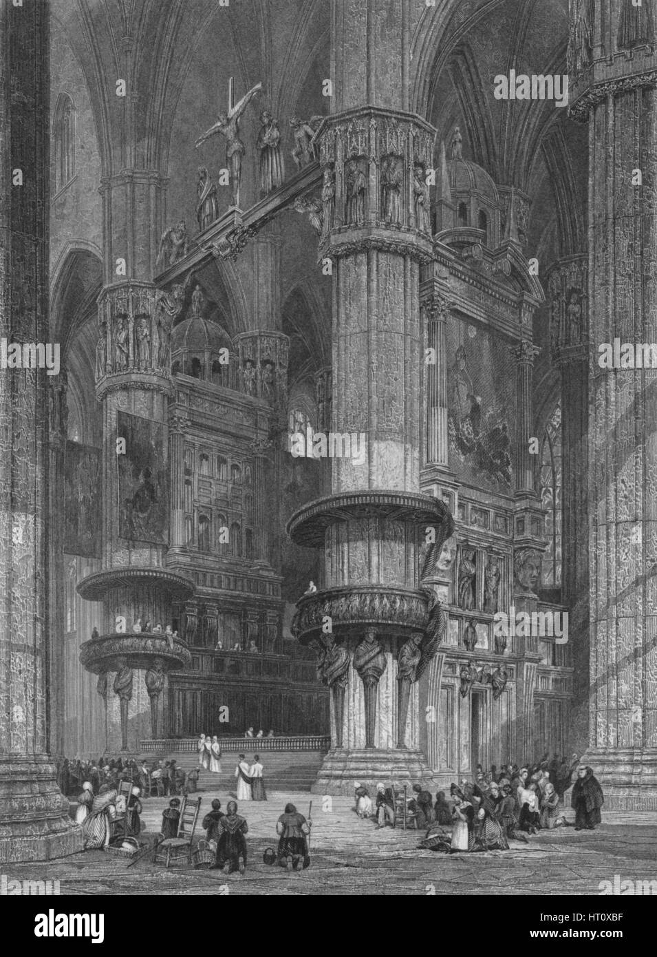 'The Interior of Milan Cathedral, Looking Towards The High Altar', 1844.  Artist: Thomas Higham. Stock Photo