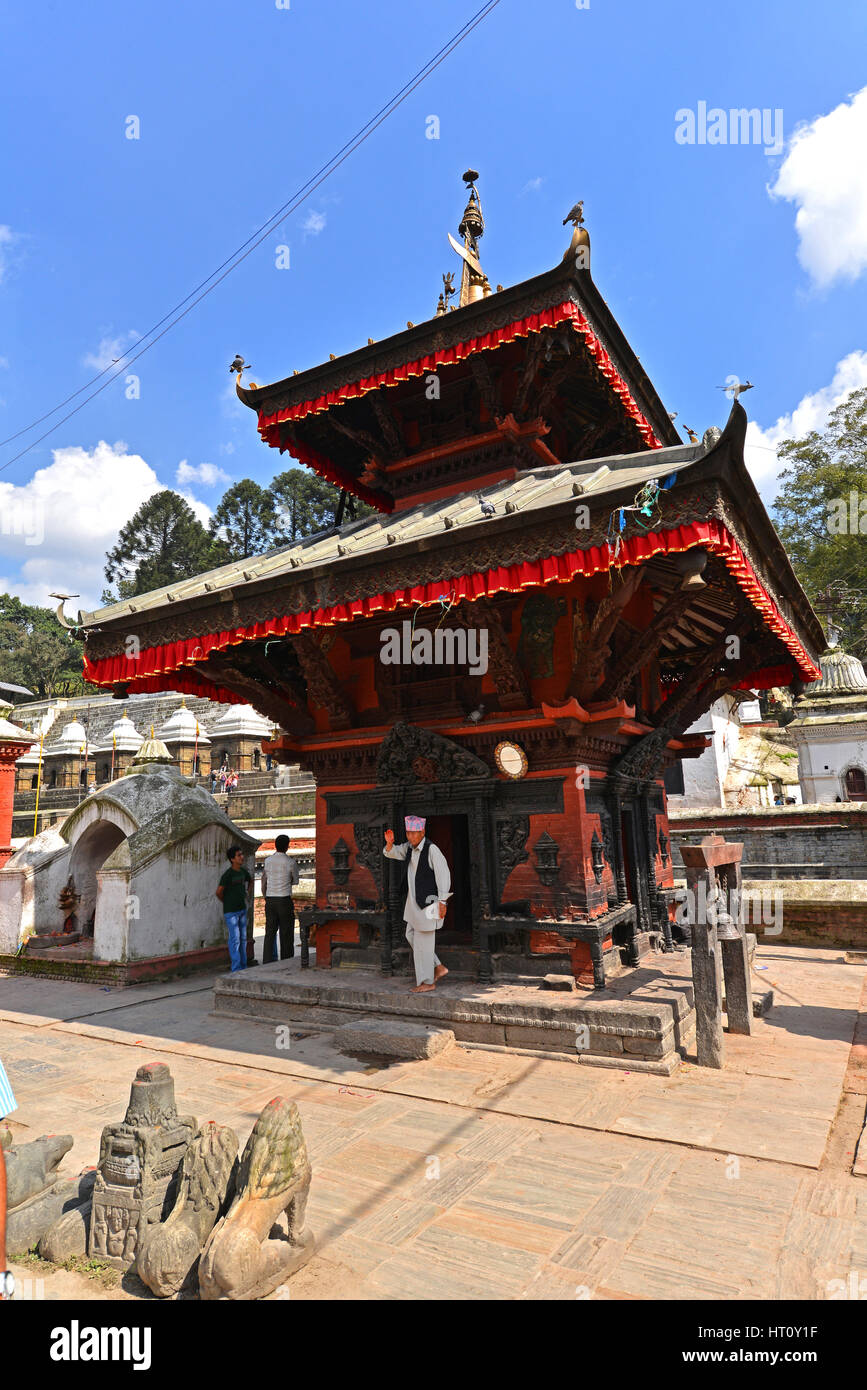 PASHUPATINATH - OCTOBER 10: Ancient Hindu temple, now collapsed after the earthquake that hit Nepal on April 25, 2015. On October 10, 2013 in Pashupat Stock Photo