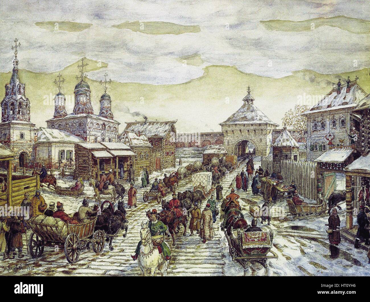 At the Myasnitskaya Gates of the Bely Gorod of the Moscow in the XVII Century, 1926. Artist: Vasnetsov, Appolinari Mikhaylovich (1856-1933) Stock Photo