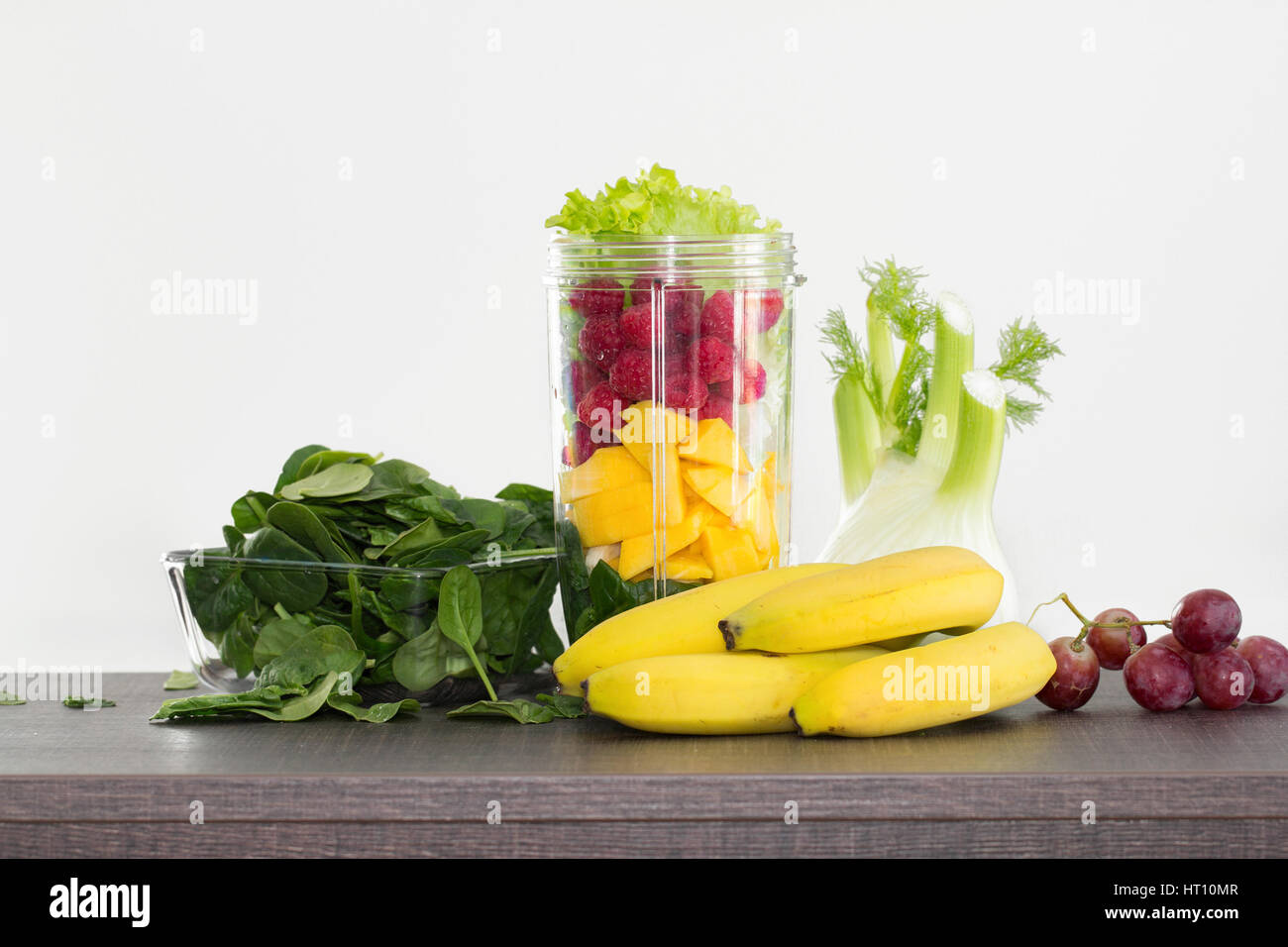 fresh fruits prepared for healthy raw breakfast Stock Photo