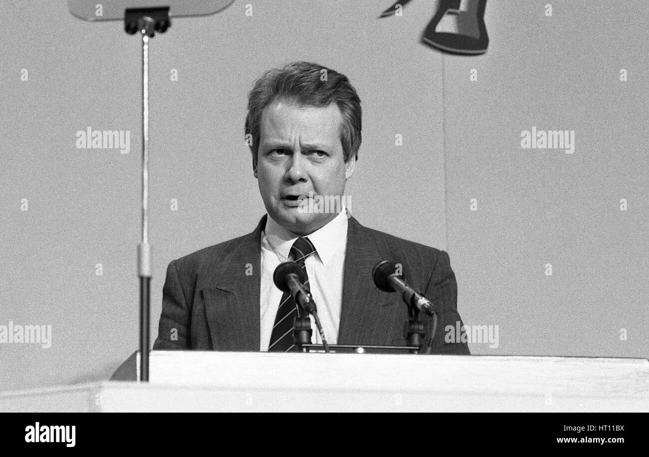 Councillor Eric Ollerenshaw speaks at the Conservative Local Government conference in London, England on March 3, 1990. In 2010 he became Conservative MP for Lancaster and Fleetwood. Stock Photo