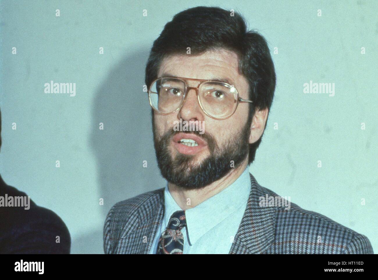 Gerry Adams, President of Sinn Fein and Member of Parliament for Belfast West, attends a press conference in London, England on May 13, 1991. Stock Photo