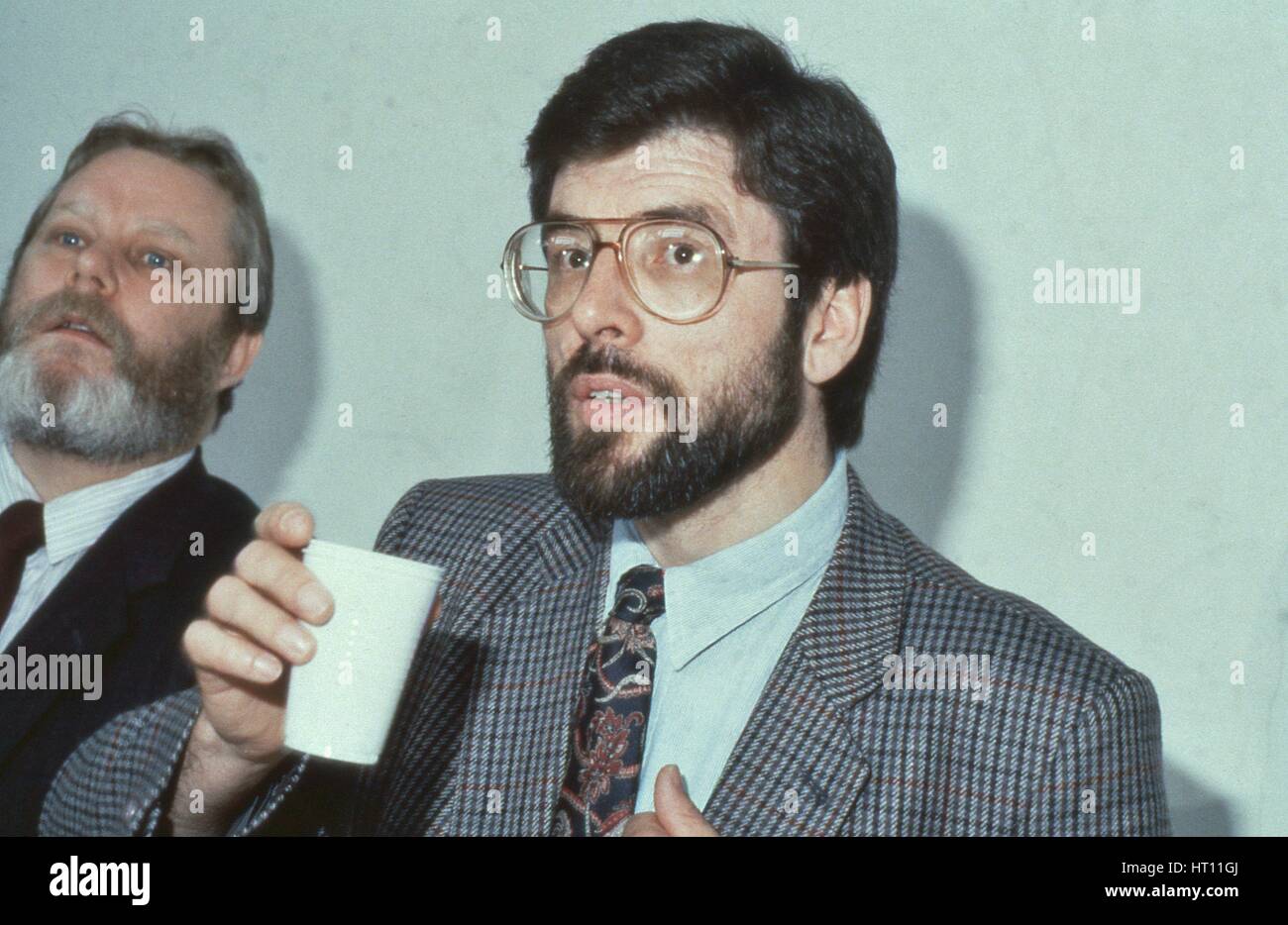 Gerry Adams, President of Sinn Fein and Member of Parliament for Belfast West, attends a press conference in London, England on May 13, 1991. Stock Photo