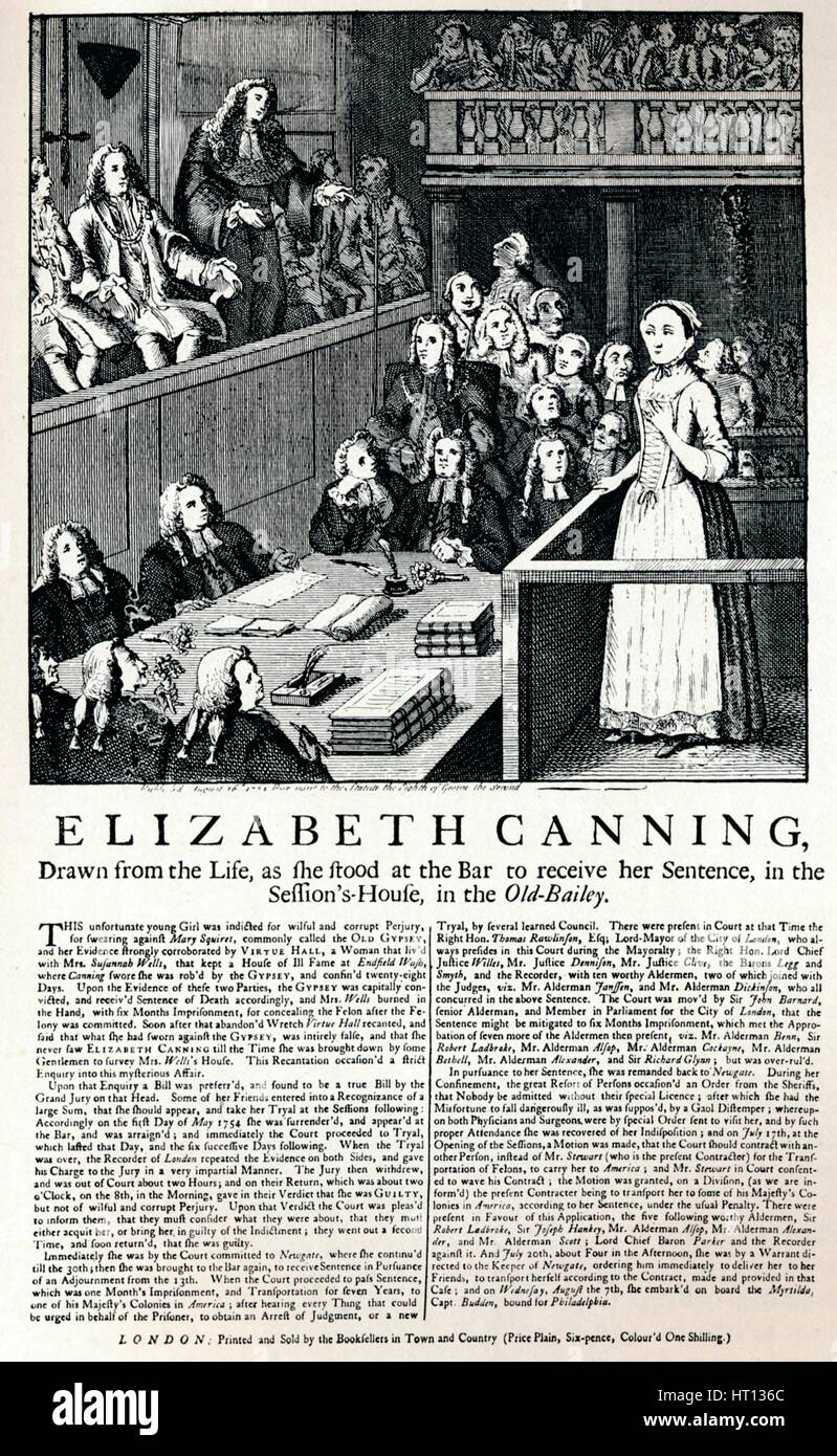 A broadside of 1754 reporting on the case of Elizabeth Canning, 1915. Artist: Unknown Stock Photo