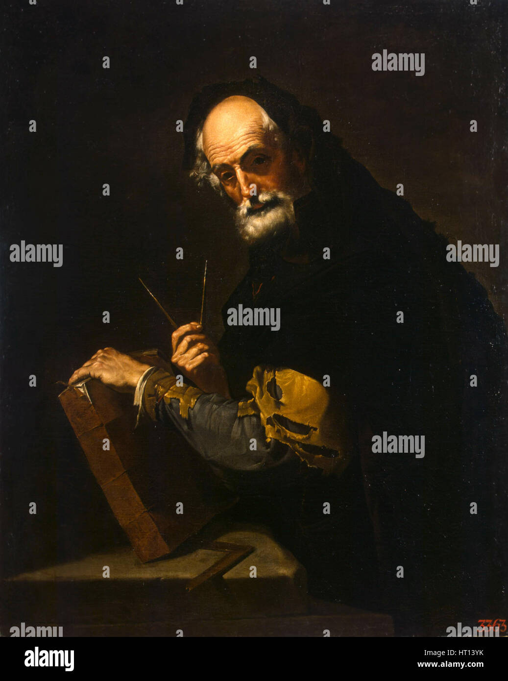 Philosopher with a book, a compass and goniometer, 1630. Artist: Ribera, José, de (1591-1652) Stock Photo