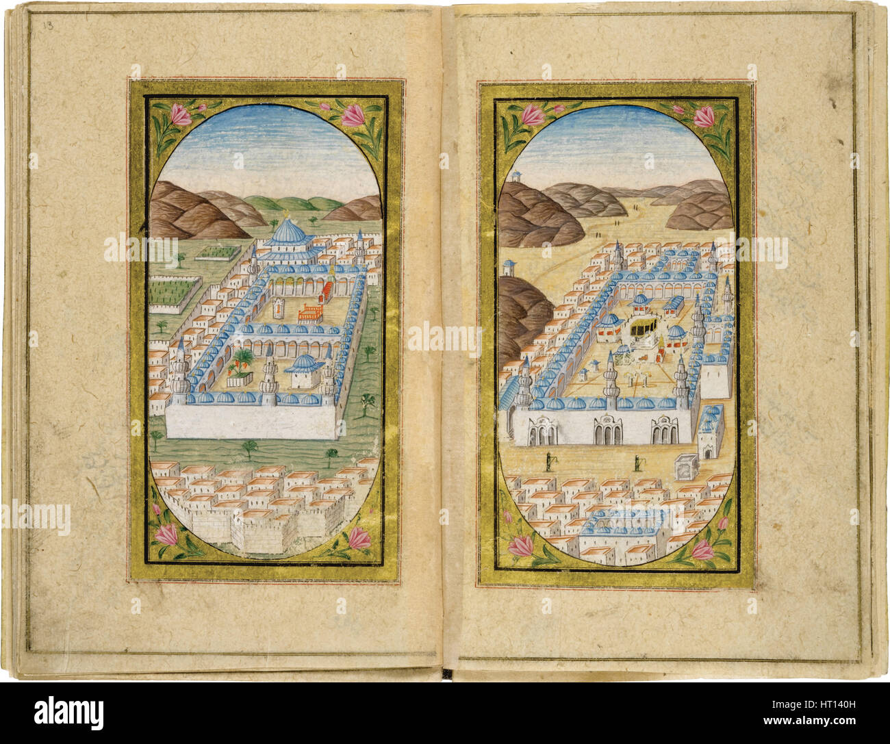Al-Masjid al-Nabawi and Masjid al-Haram, 1783. Artist: Halimi, Mustafa (active 1770-1800) Stock Photo