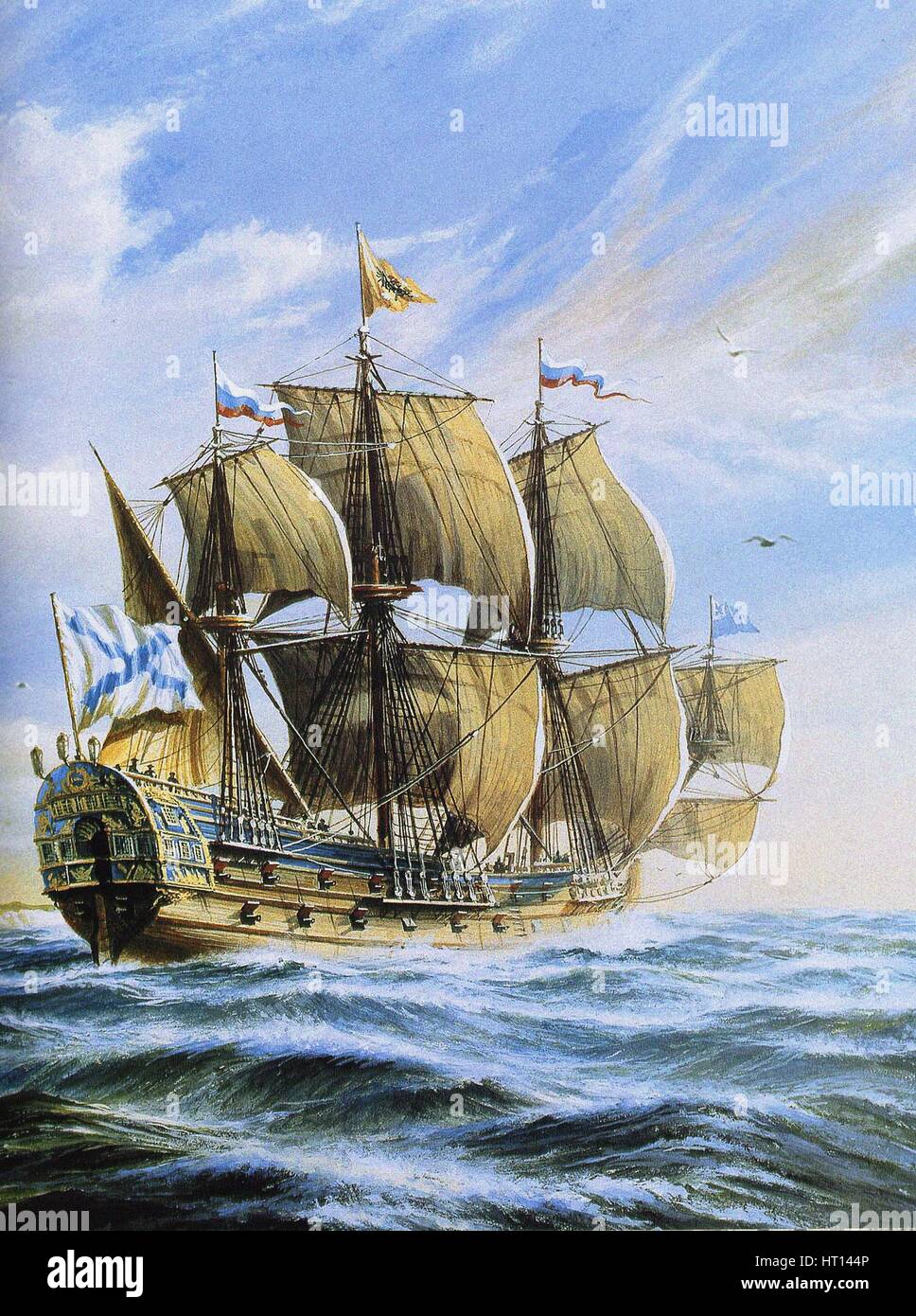 Russian ship of the line Poltava, 1712. Artist: Anonymous Stock Photo ...