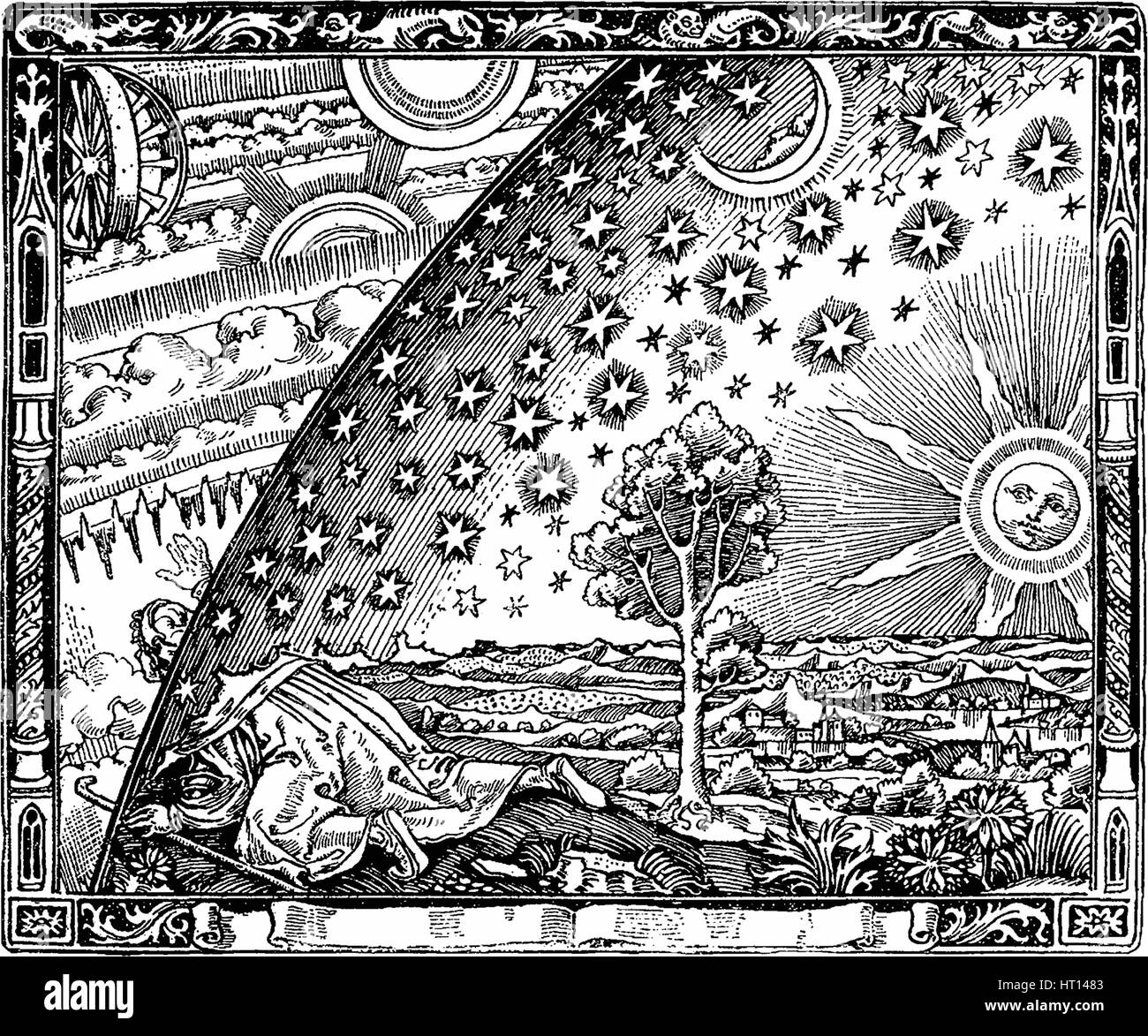 The edge of the firmament (Flammarion engraving) From L'atmosphère. Météorologie populaire by Camill Artist: Anonymous Stock Photo
