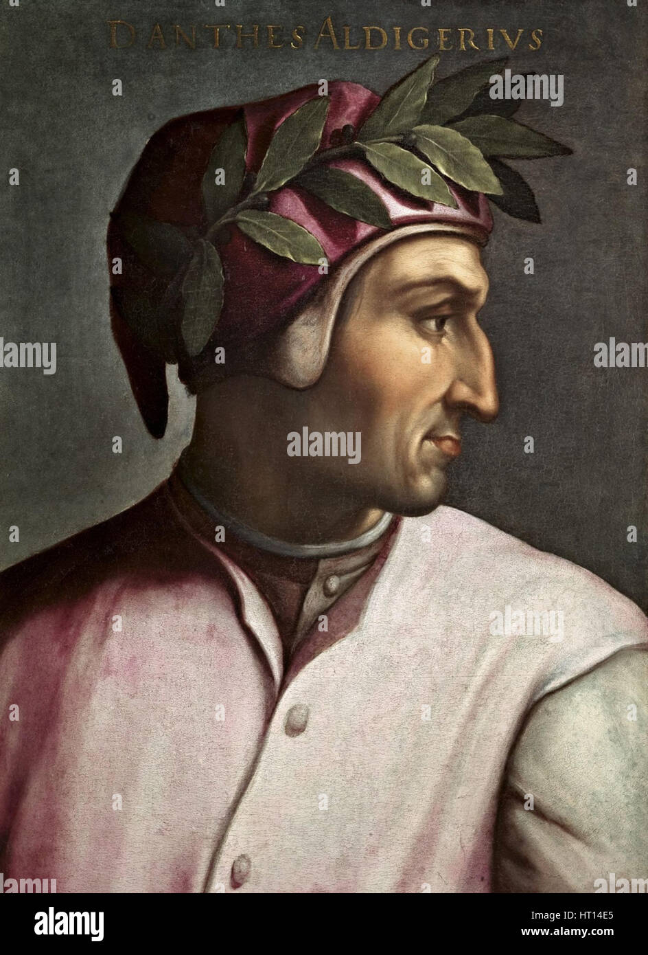 Portrait of Dante Alighieri (Giovio Series), 1566-1568. Artist: Dell'Altissimo, Cristofano (1525-1605) Stock Photo