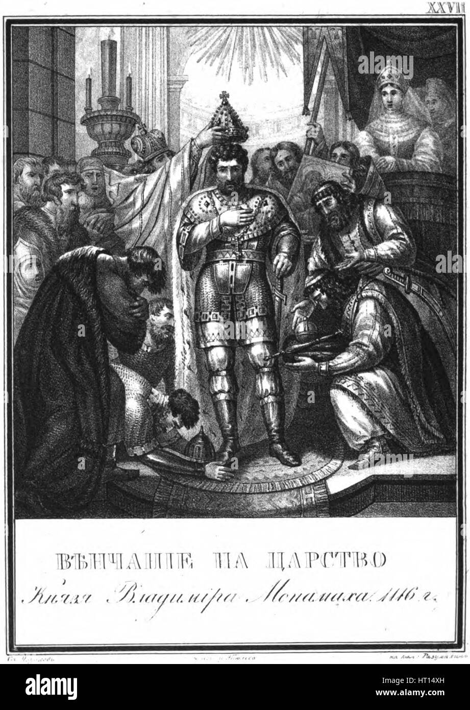 The Coronation of Vladimir Monomakh, 1116 (From Illustrated Karamzin), 1836. Artist: Chorikov, Boris Artemyevich (1802-1866) Stock Photo