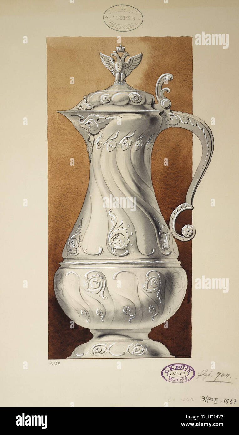 Design of a Wine Jug. (Series The Dowry of Grand Princess Maria Pavlovna), 1907-1908. Artist: Carl Edvard Bolin company Stock Photo