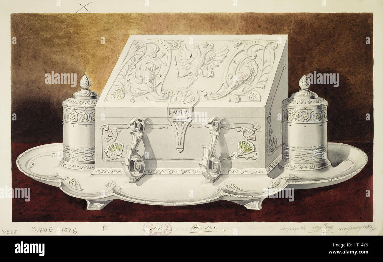 Design of an Inkstand Shaped like a Casket. (Series The Dowry of Grand Princess Maria Pavlovna), 1 Artist: Carl Edvard Bolin company Stock Photo