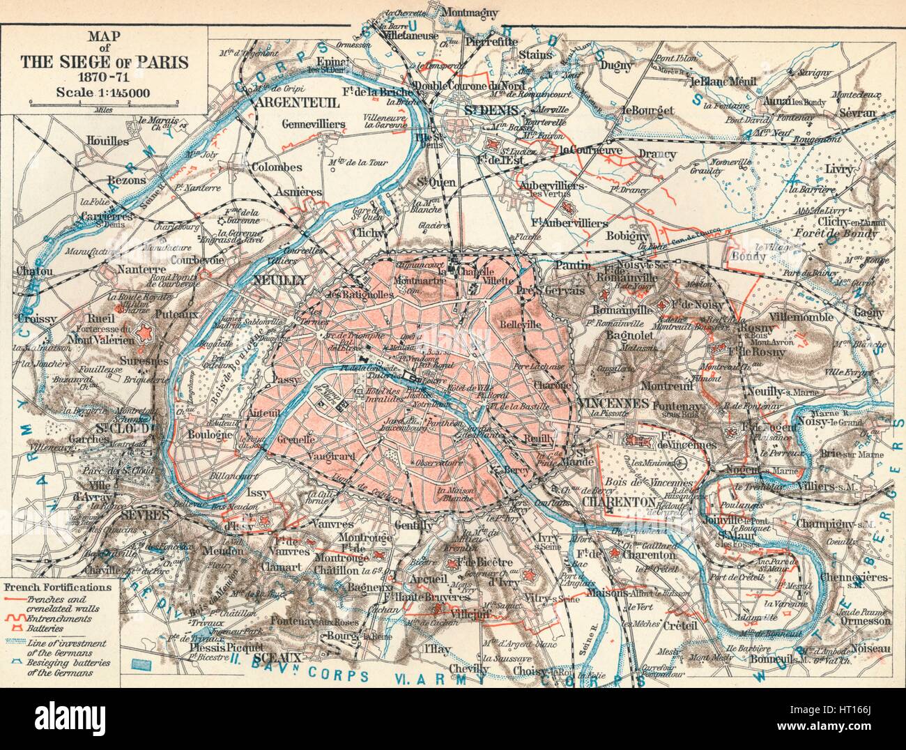 'Map of The Siege of Paris, 1870-71', 1907. Artist: Unknown. Stock Photo