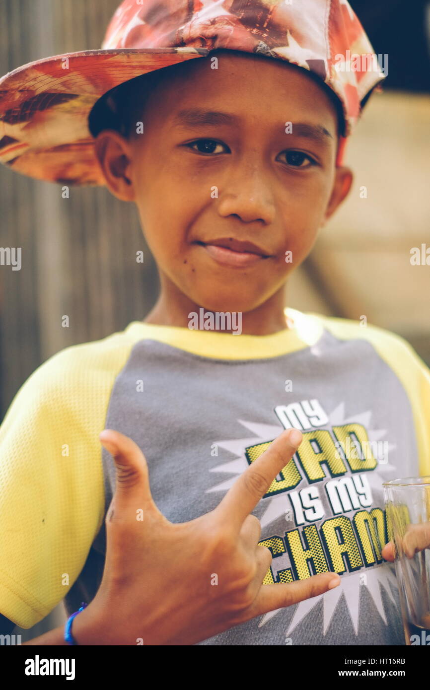 Cute Asian little boy gangster style Stock Photo