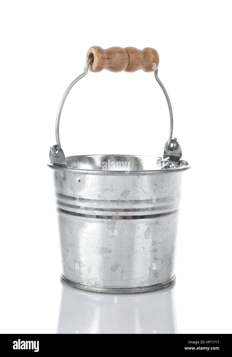 Metal bucket With wooden handle isolated on white Stock Photo Alamy