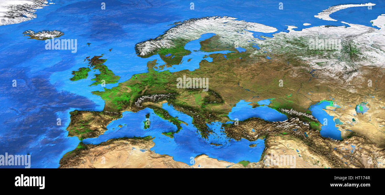 Detailed satellite view of the Earth and its landforms. Europe map. Elements of this image furnished by NASA Stock Photo