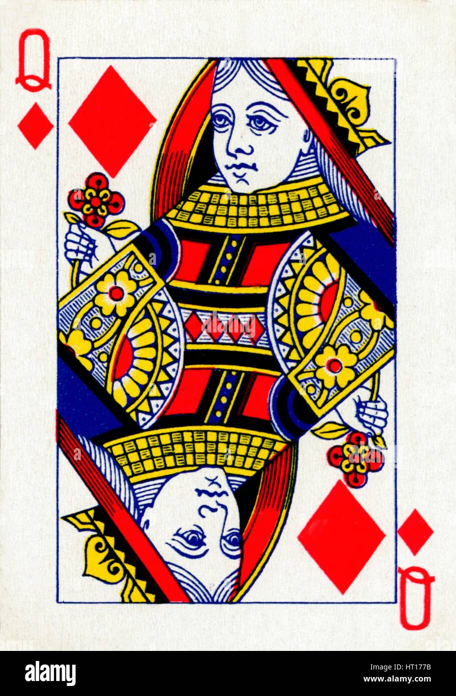 Queen of Diamonds from a deck of Goodall & Son Ltd. playing cards, c1940. Artist: Unknown. Stock Photo